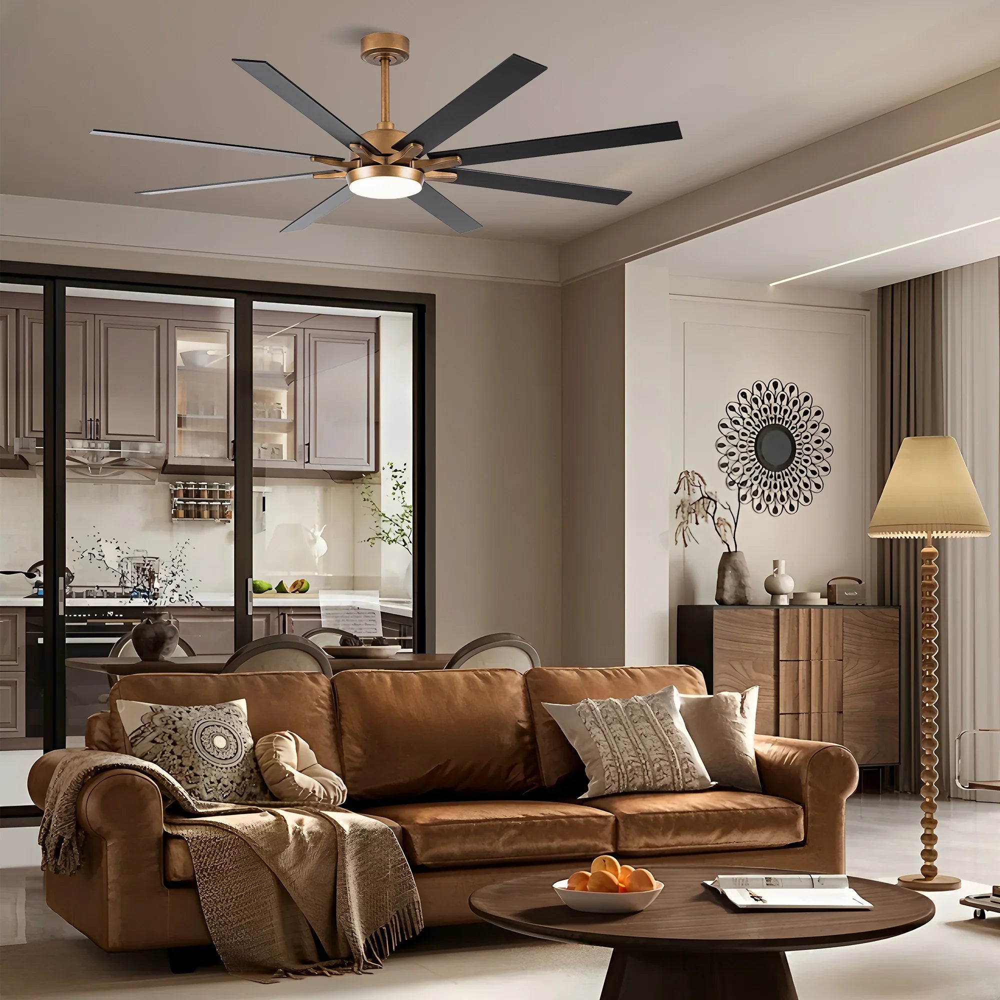 65" Balachandran Modern Brushed Nickel DC Motor Downrod Mount Ceiling Fan with Lighting and Remote Control