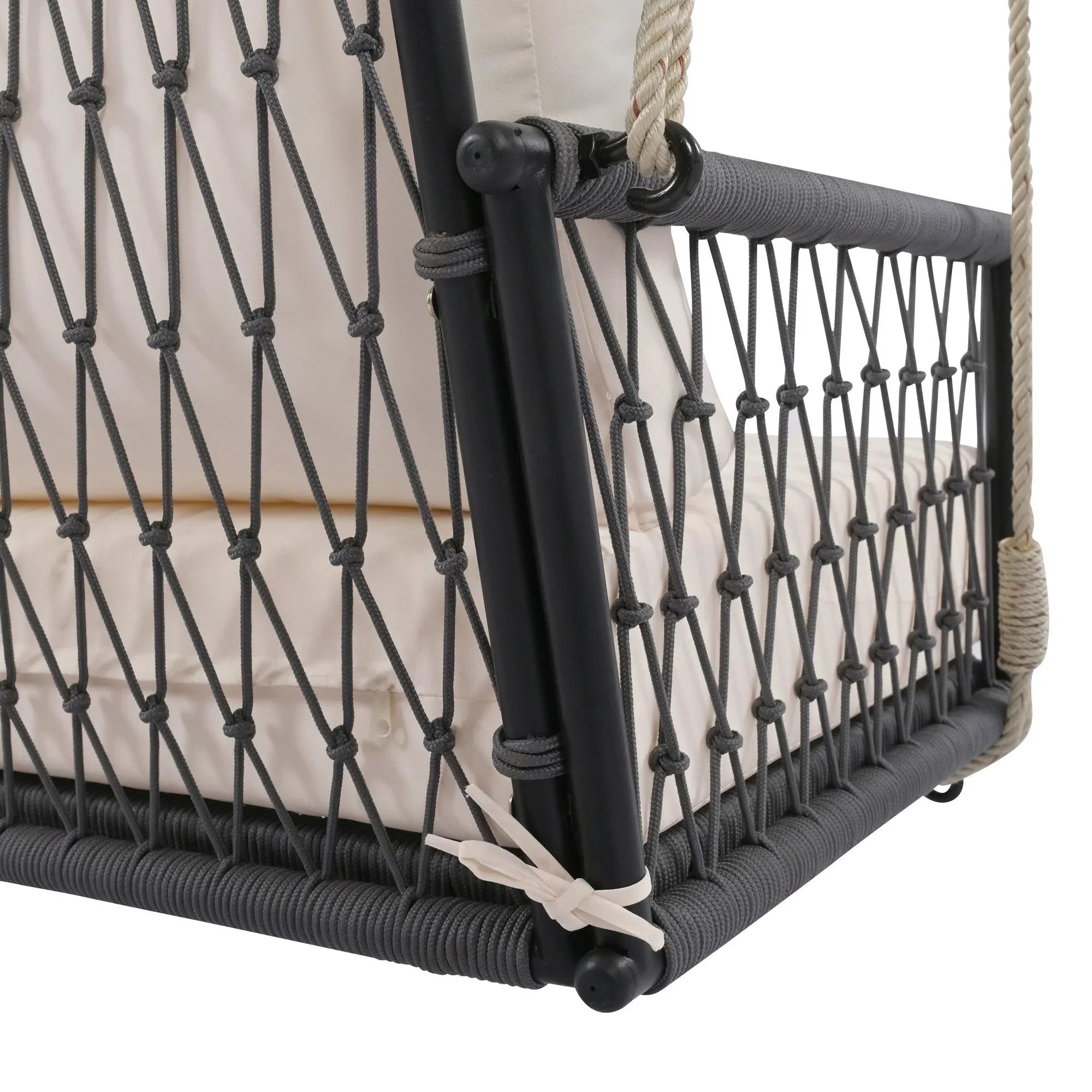1-Piece Woven Rope Outdoor Swing Sofa with Soft Cushions Seating 2 for Patio, Courtyard and Balcony