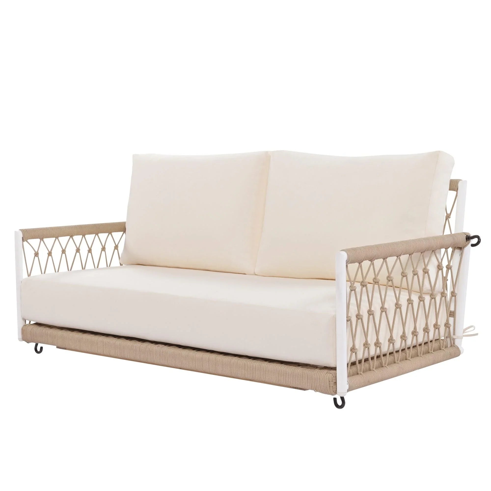 1-Piece Woven Rope Outdoor Swing Sofa with Soft Cushions Seating 2 for Patio, Courtyard and Balcony