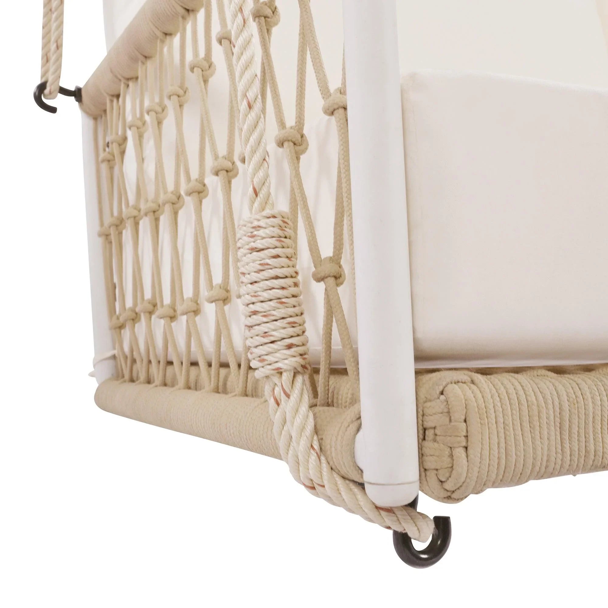 1-Piece Woven Rope Outdoor Swing Sofa with Soft Cushions Seating 2 for Patio, Courtyard and Balcony