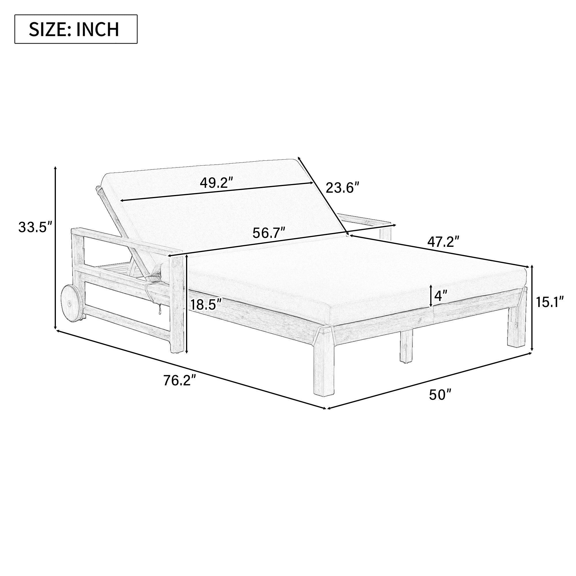 1-Piece Farmhouse-styled Wooden Outdoor Sunbed for Ultimate Relaxation, Poolside, Garden and Backyard