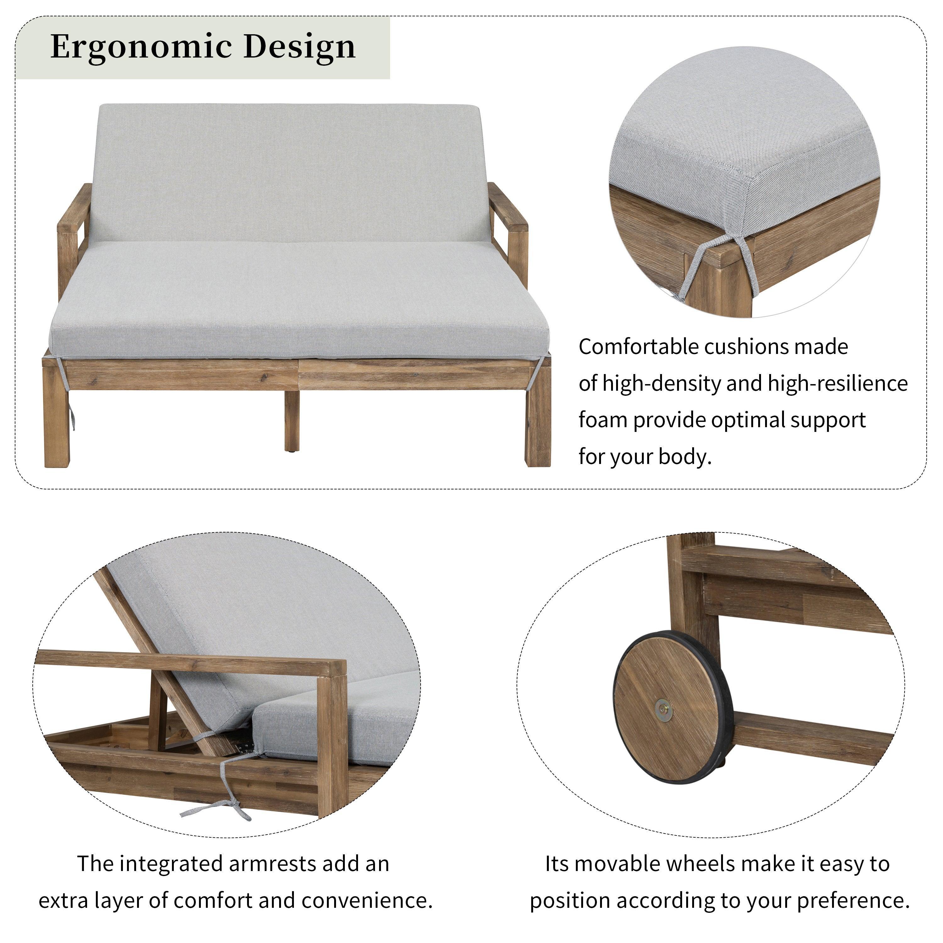 1-Piece Farmhouse-styled Wooden Outdoor Sunbed for Ultimate Relaxation, Poolside, Garden and Backyard