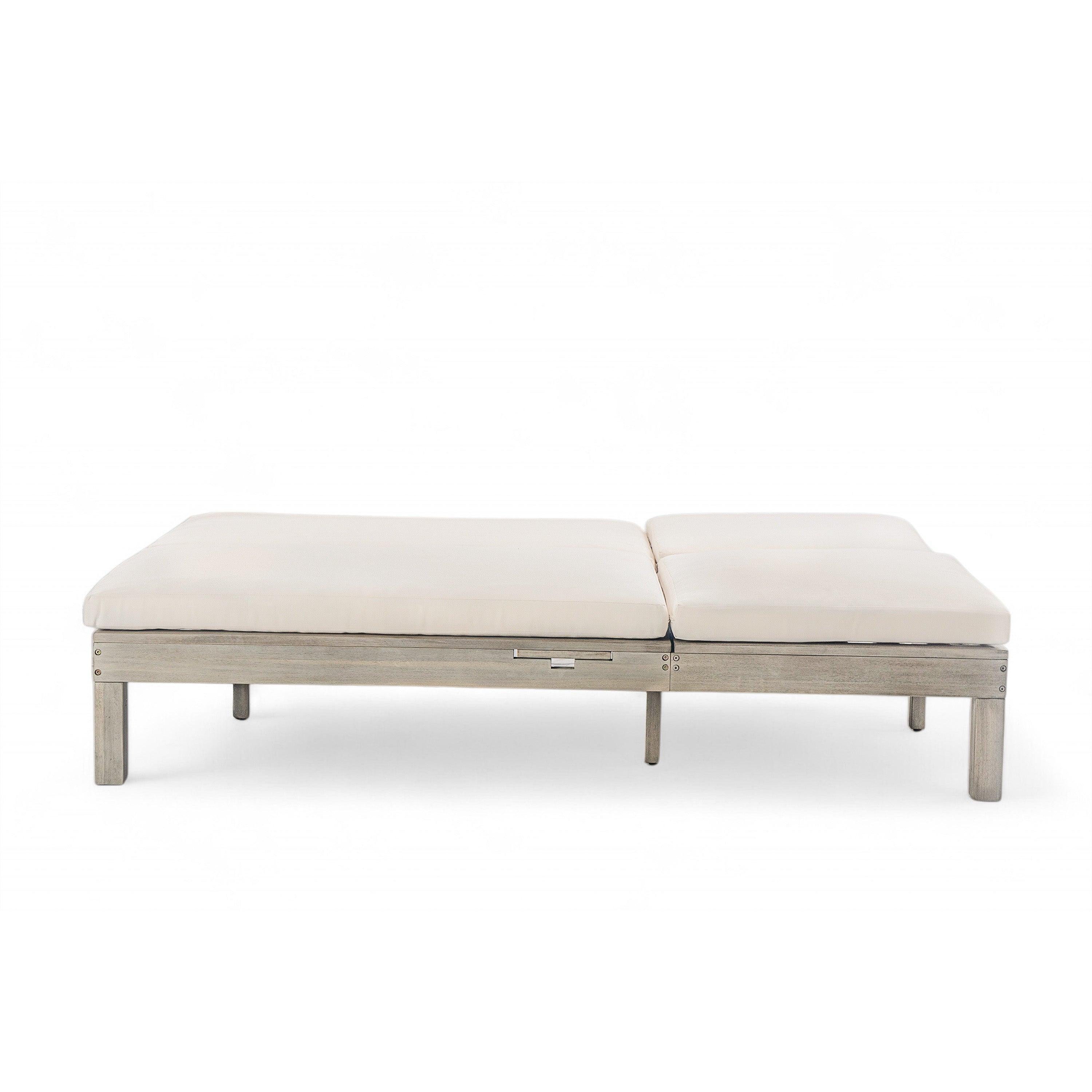 5-Position Adjustable Backrest Outdoor Chaise Lounge Daybed with Cushion and Folding Side Trays for 2 People, Poolside Garden