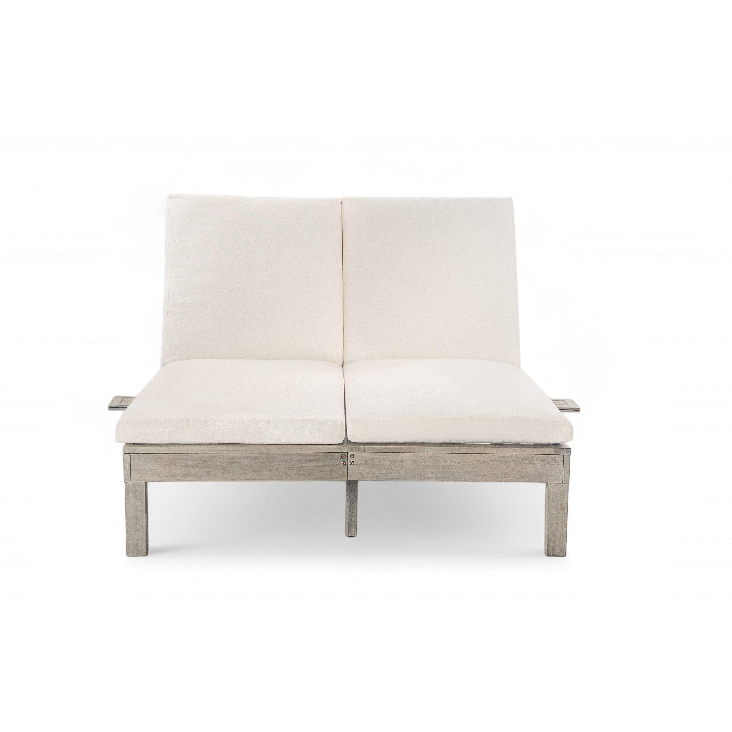 5-Position Adjustable Backrest Outdoor Chaise Lounge Daybed with Cushion and Folding Side Trays for 2 People, Poolside Garden