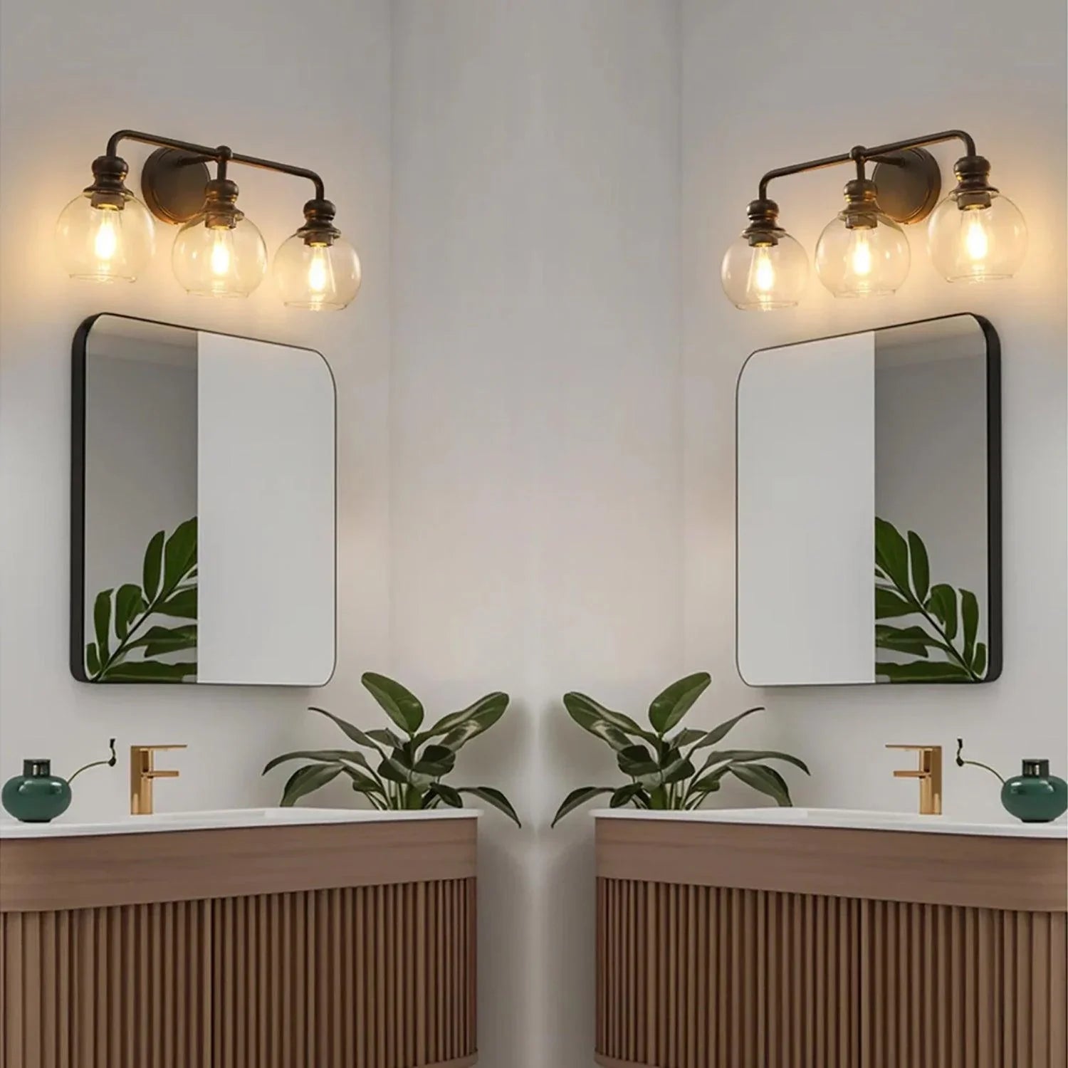 Irvine Black Modern Clear Glass 3-Light Vanity Light