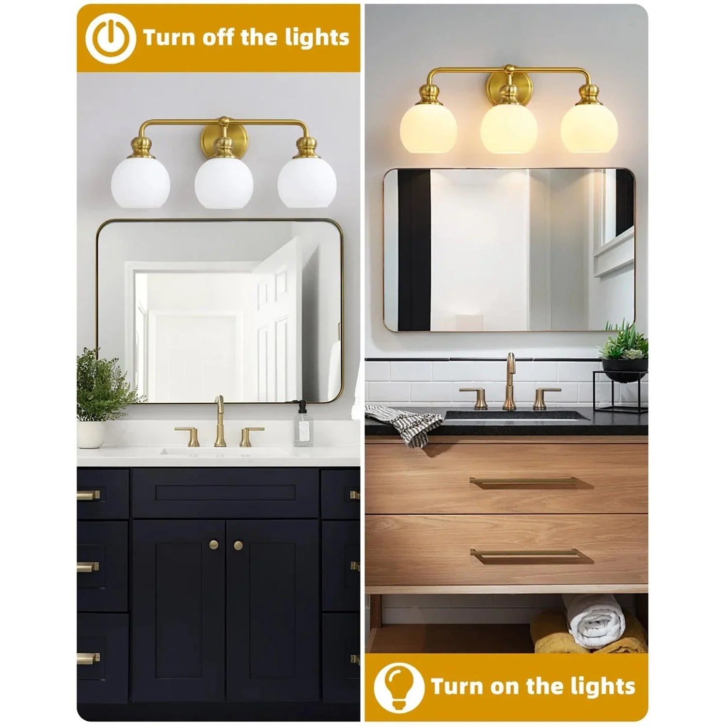 Irvine Gold Modern Frosted Glass 3-Light Vanity Light