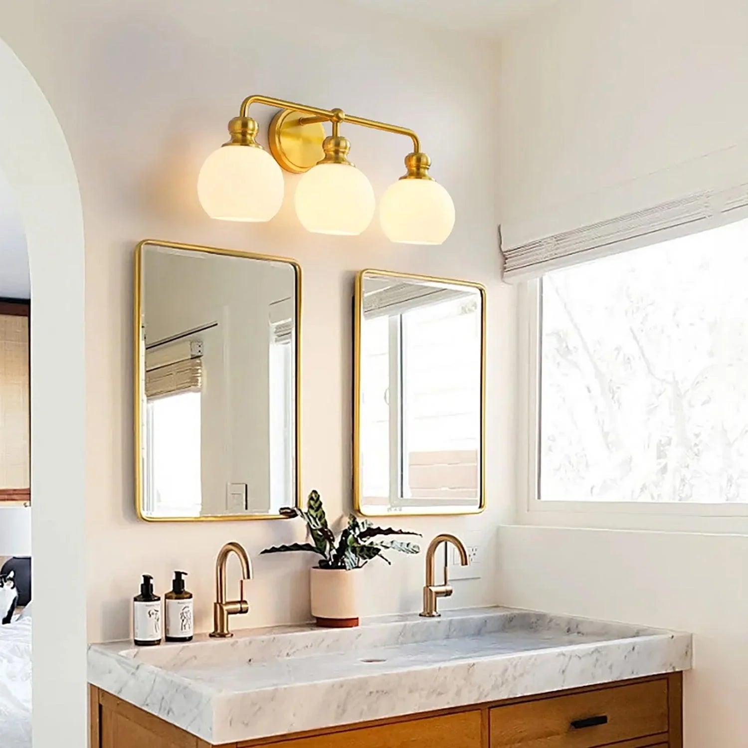 Irvine Gold Modern Frosted Glass 3-Light Vanity Light