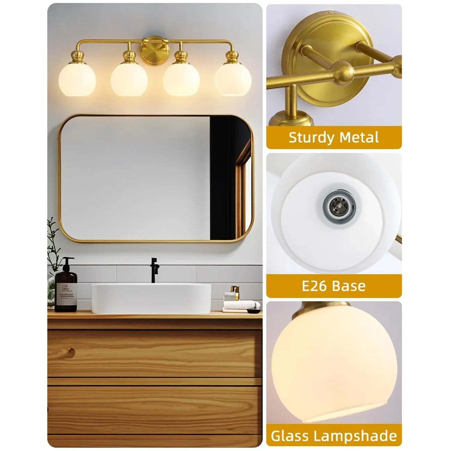 Irvine Gold Modern Frosted Glass 4-Light Vanity Light