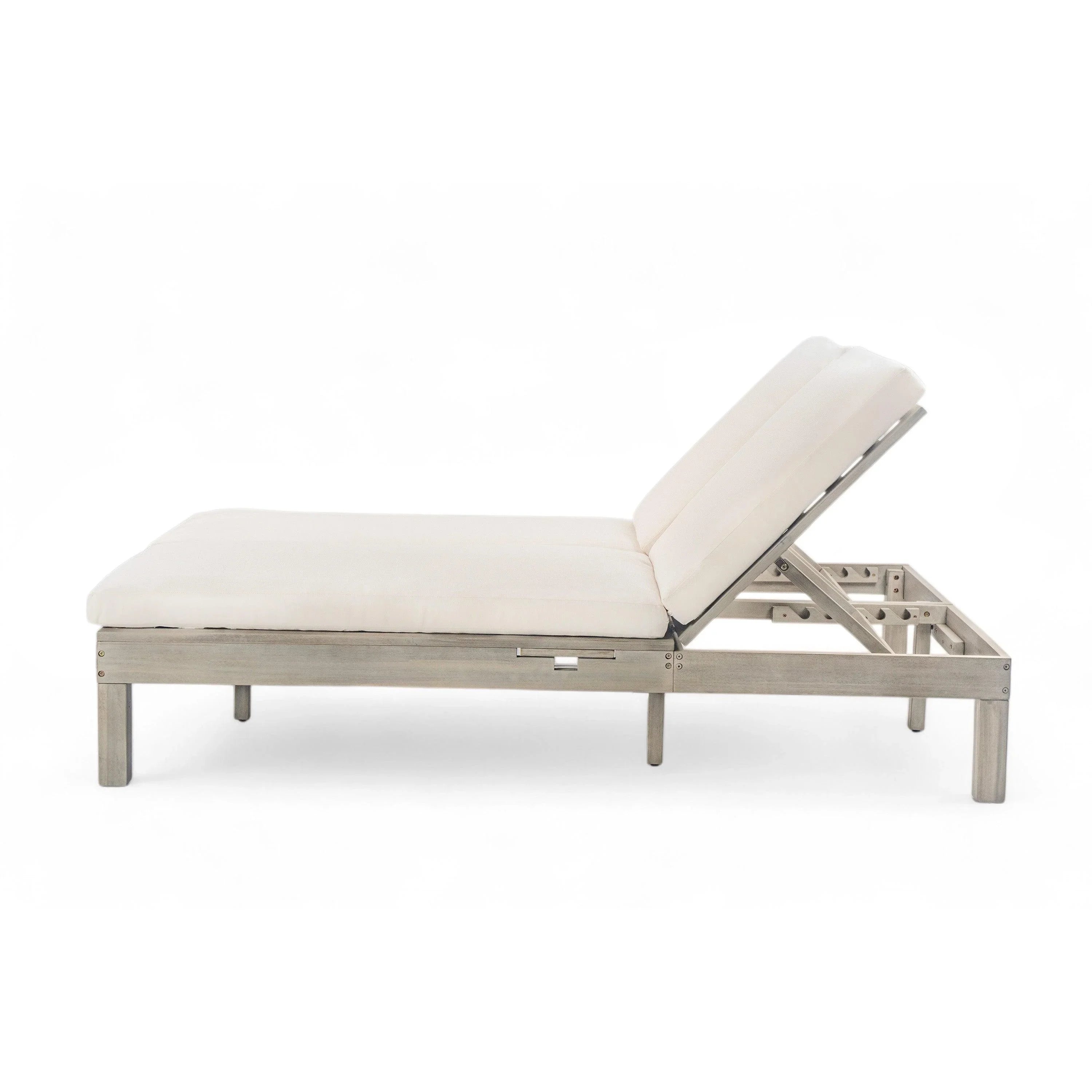 5-Position Adjustable Backrest Outdoor Chaise Lounge Daybed with Cushion and Folding Side Trays for 2 People, Poolside Garden