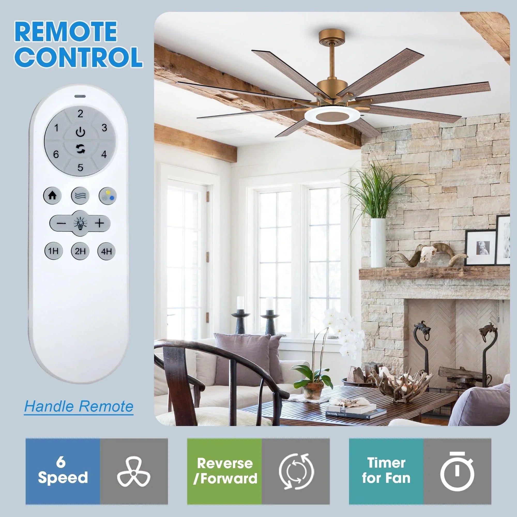 65" Modern Downrod Mount Reversible Ceiling Fan with Led Lighting and Remote Control