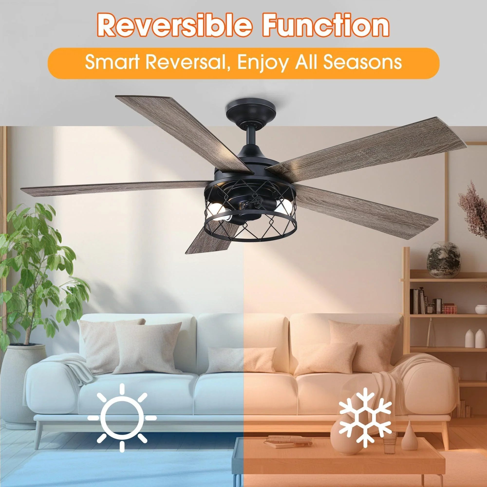 52" Windmill Modern DC Motor Downrod Mount Reversible Ceiling Fan with Lighting and Remote Control