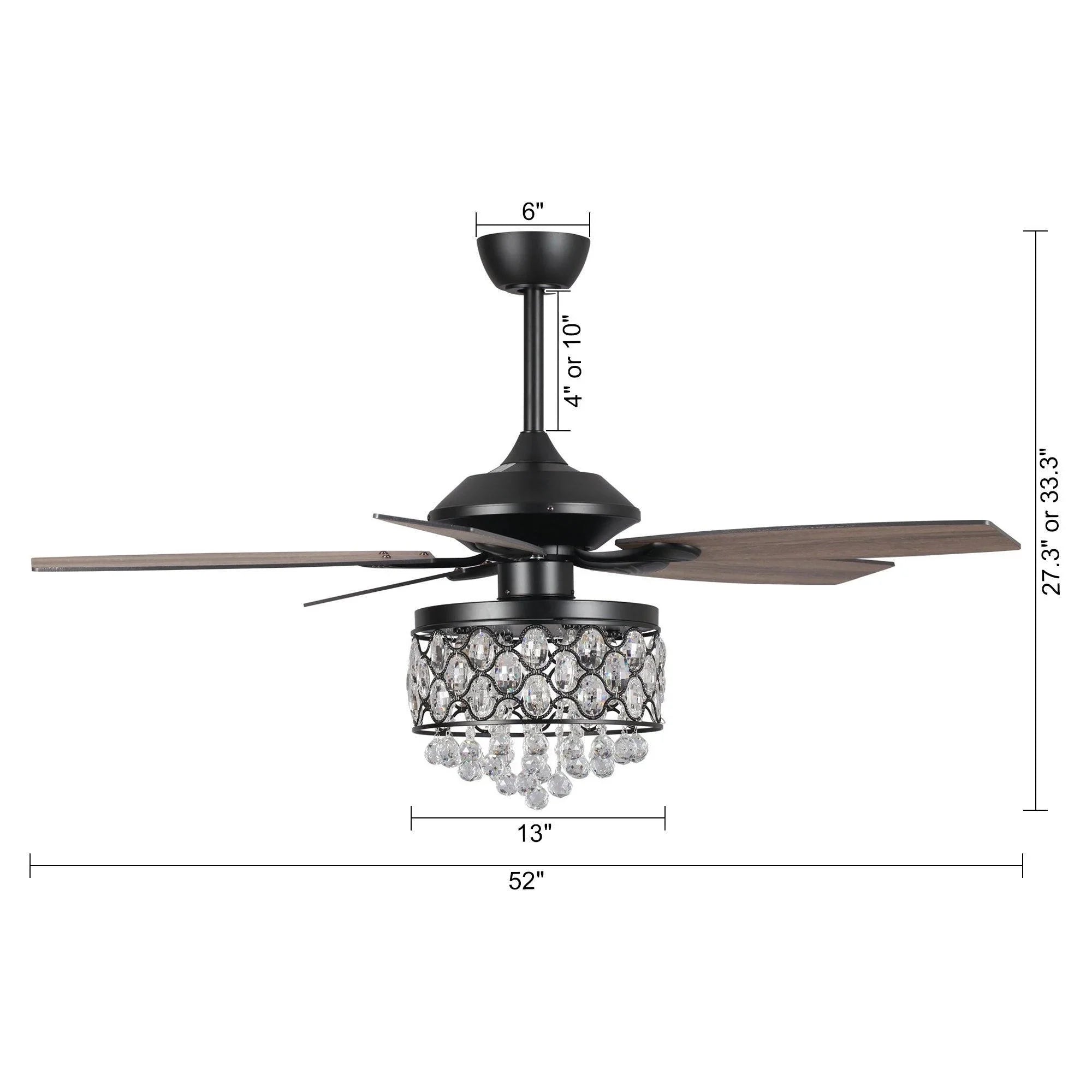 52" Berkshire Modern Downrod Mount Reversible Crystal Ceiling Fan with Lighting and Remote Control - ParrotUncle