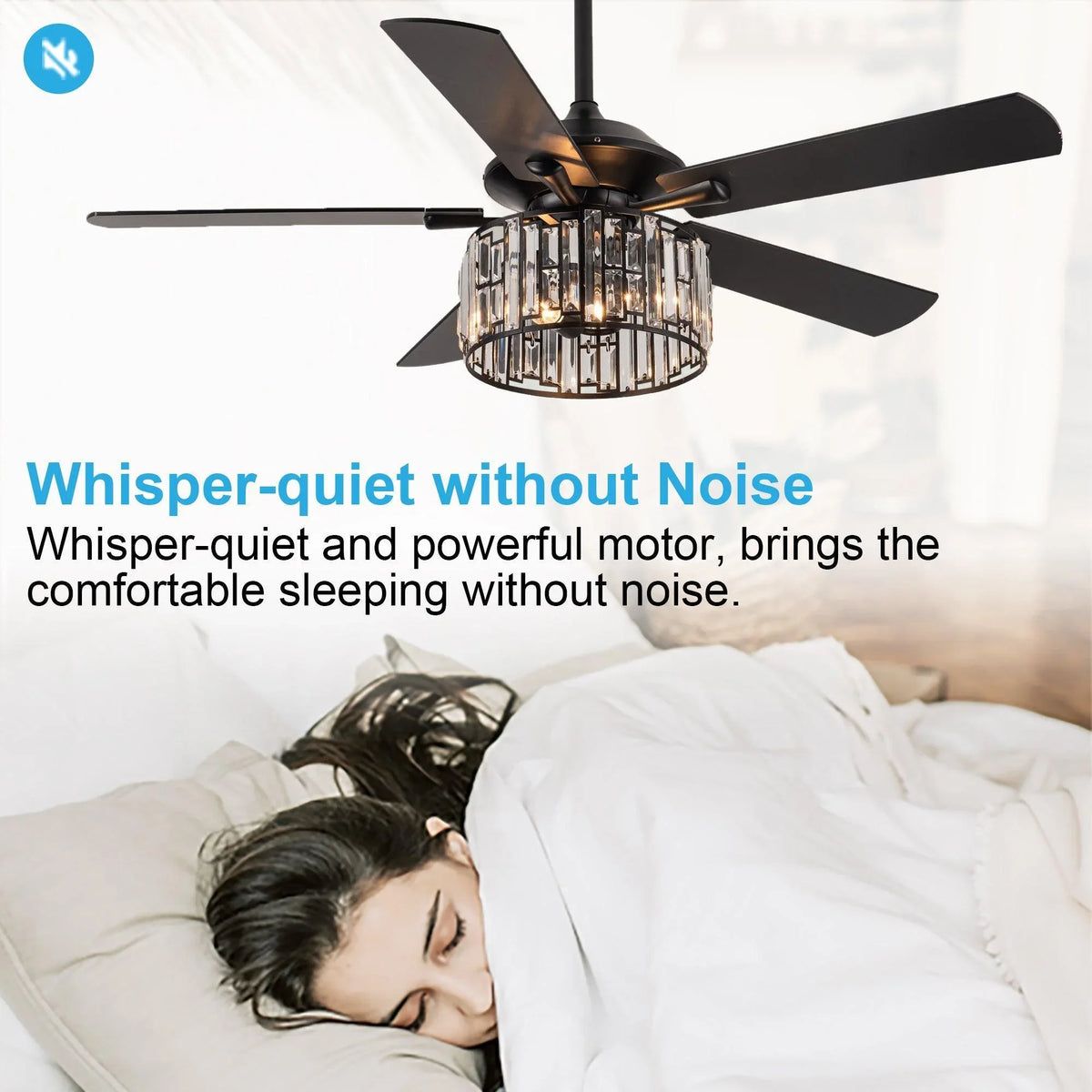 52" Dicken Modern Downrod Mount Reversible Crystal Ceiling Fan with Lighting and Remote Control - ParrotUncle