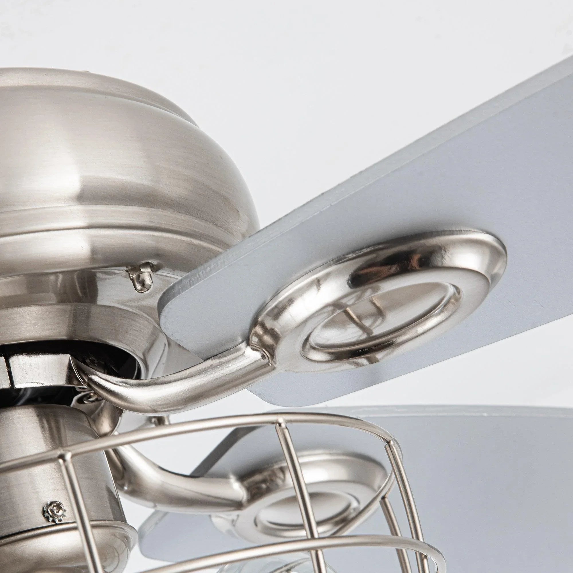 52" Kyla Industrial Brushed Nickel Reversible Caged Ceiling Fan with Lighting - ParrotUncle