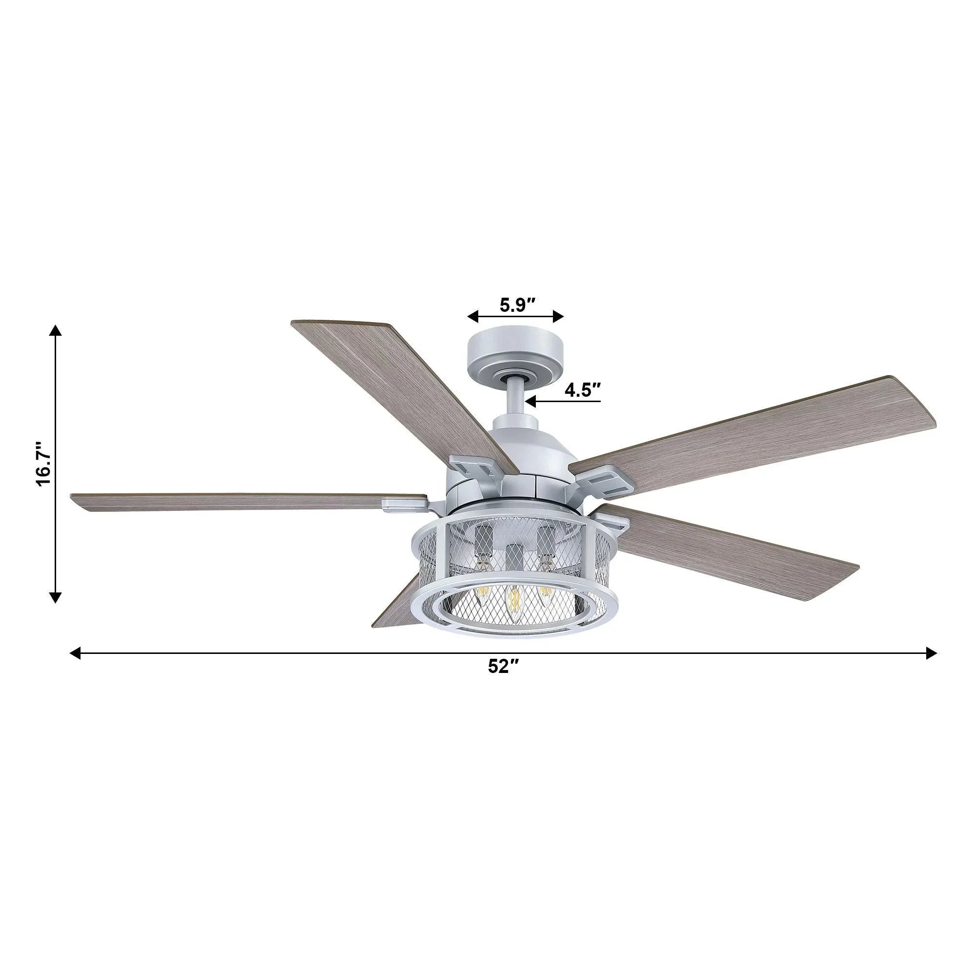 52" Lucknow Industrial Black Reversible Ceiling Fan with Lighting and Remote Control - ParrotUncle