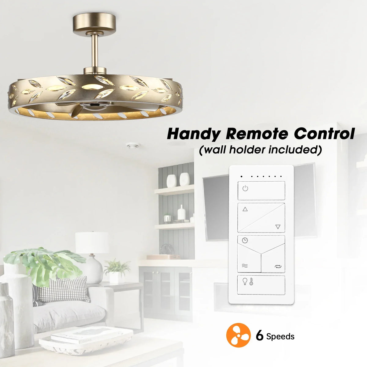 Perimost 29 Inch Antique Silver Downrod Mount Luxury Fandelier with Light and Remote Control
