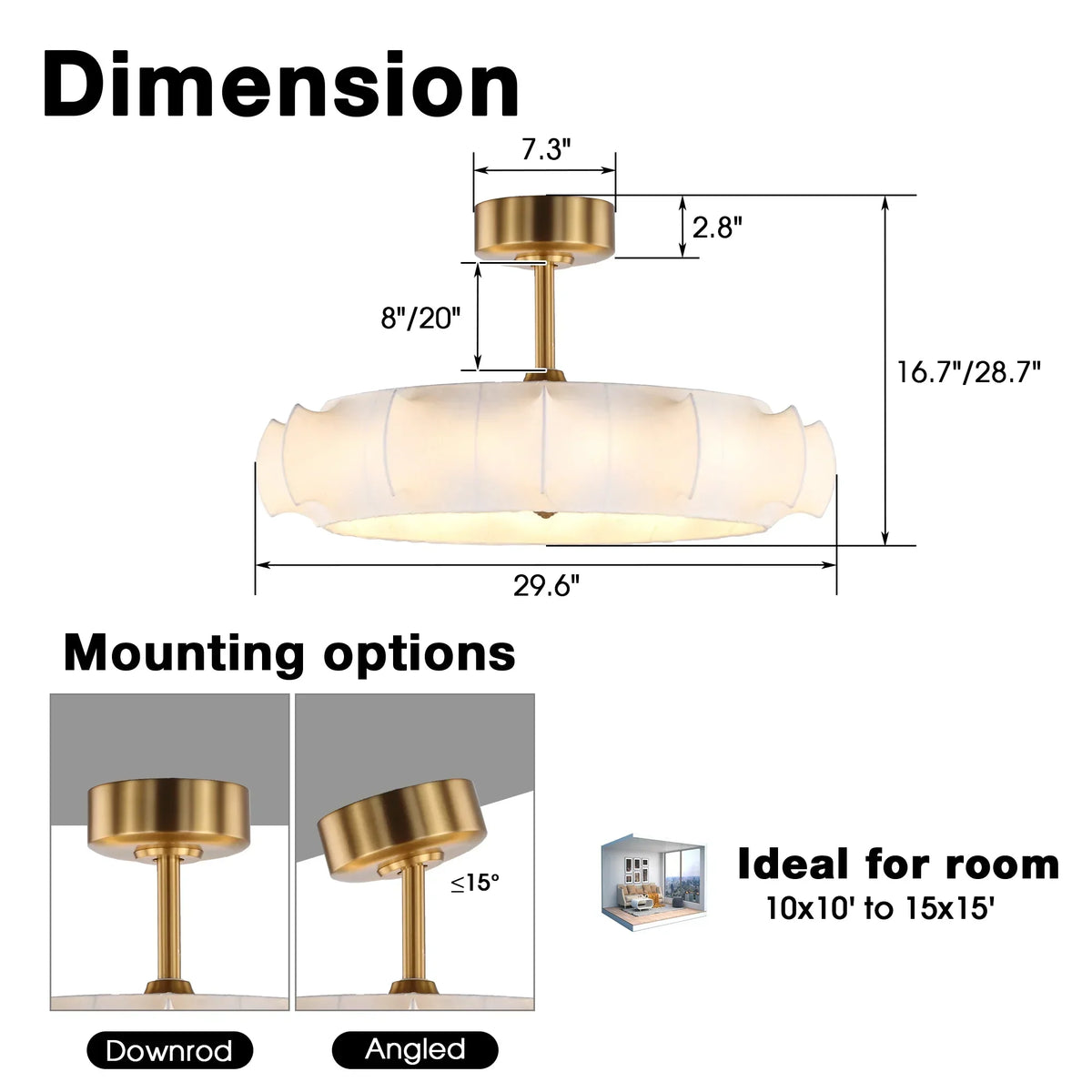Perimost 30 Inch Electroplated Golden Downrod Mount Luxury Fandelier with Light and Remote Control