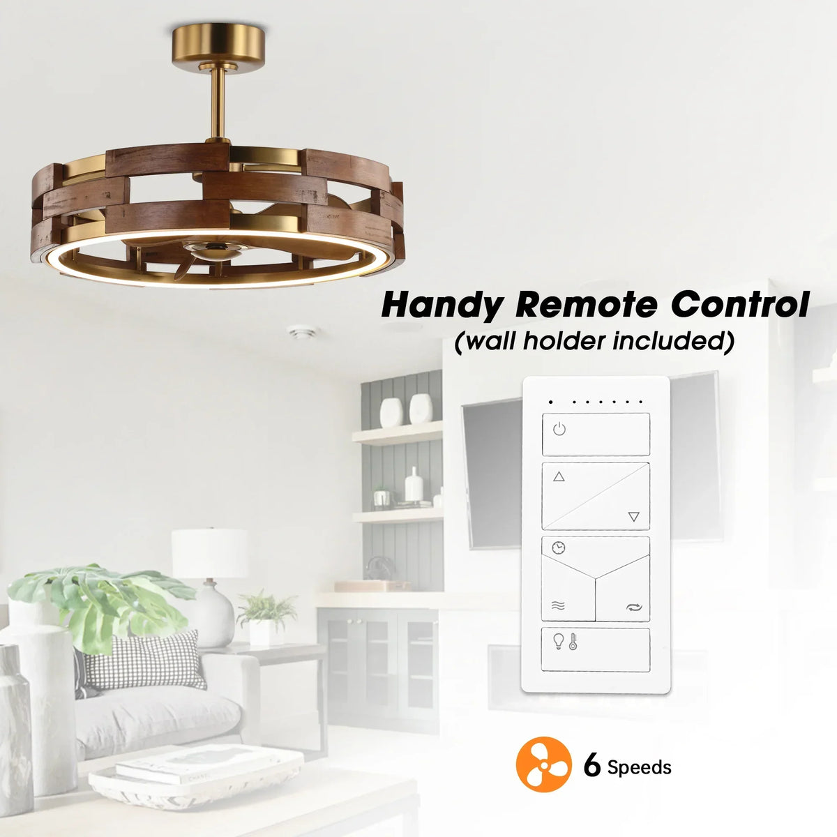 Perimost 28 Inch Electroplated Golden Downrod Mount Luxury Fandelier with Light and Remote Control