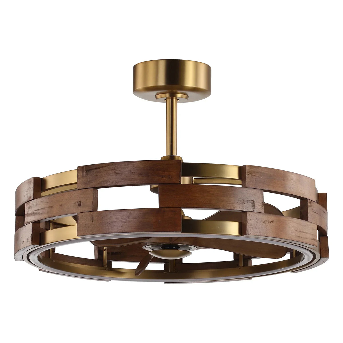 Perimost 28 Inch Electroplated Golden Downrod Mount Luxury Fandelier with Light and Remote Control