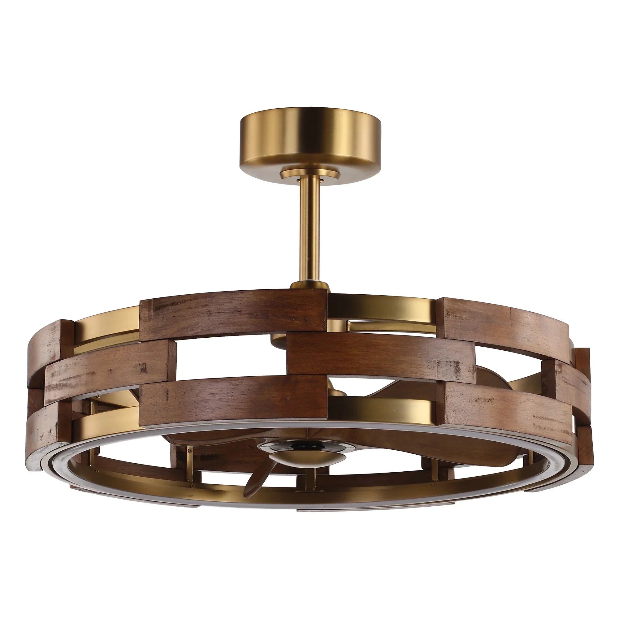 Perimost 28 Inch Electroplated Golden Downrod Mount Luxury Fandelier with Light and Remote Control