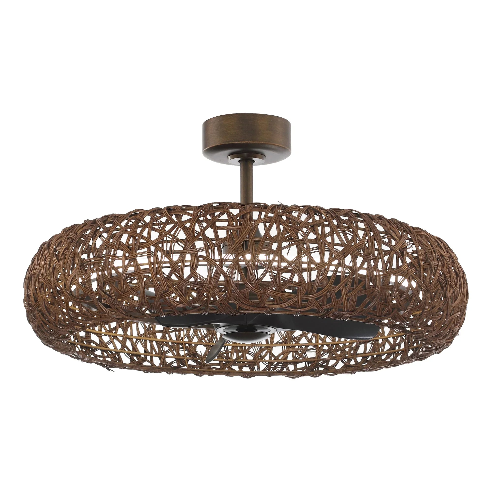 Perimost 35 Inch Golden Bronze Downrod Mount Luxury Fandelier with Light and Remote Control