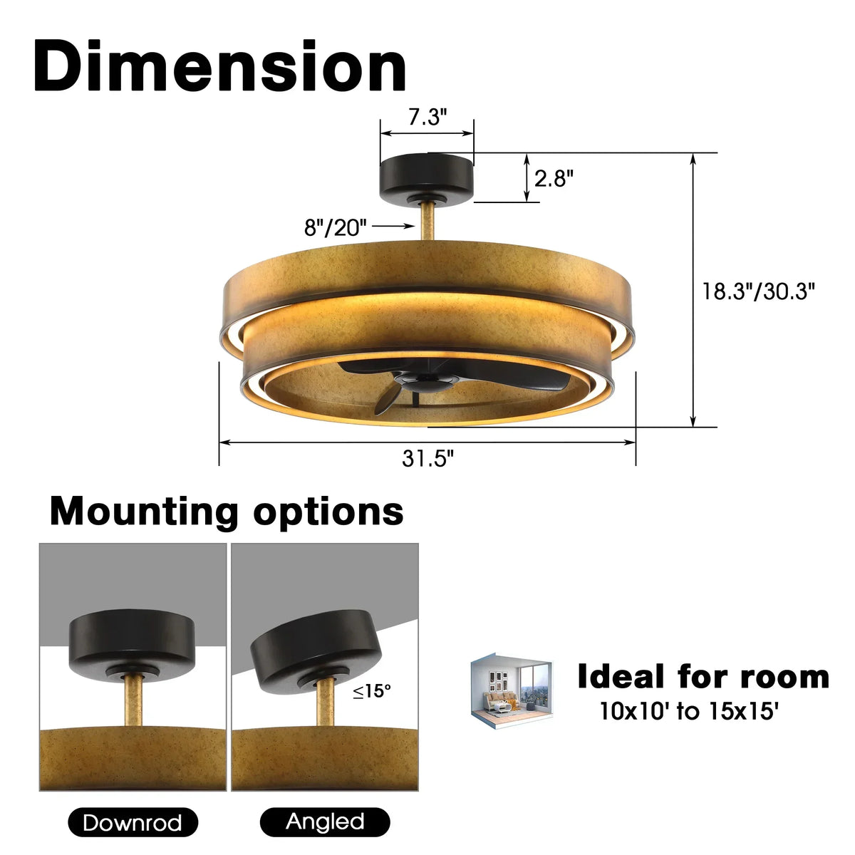 Perimost 32 Inch Eartha Antique Bronze Downrod Mount Luxury Fandelier with Light and Remote Control