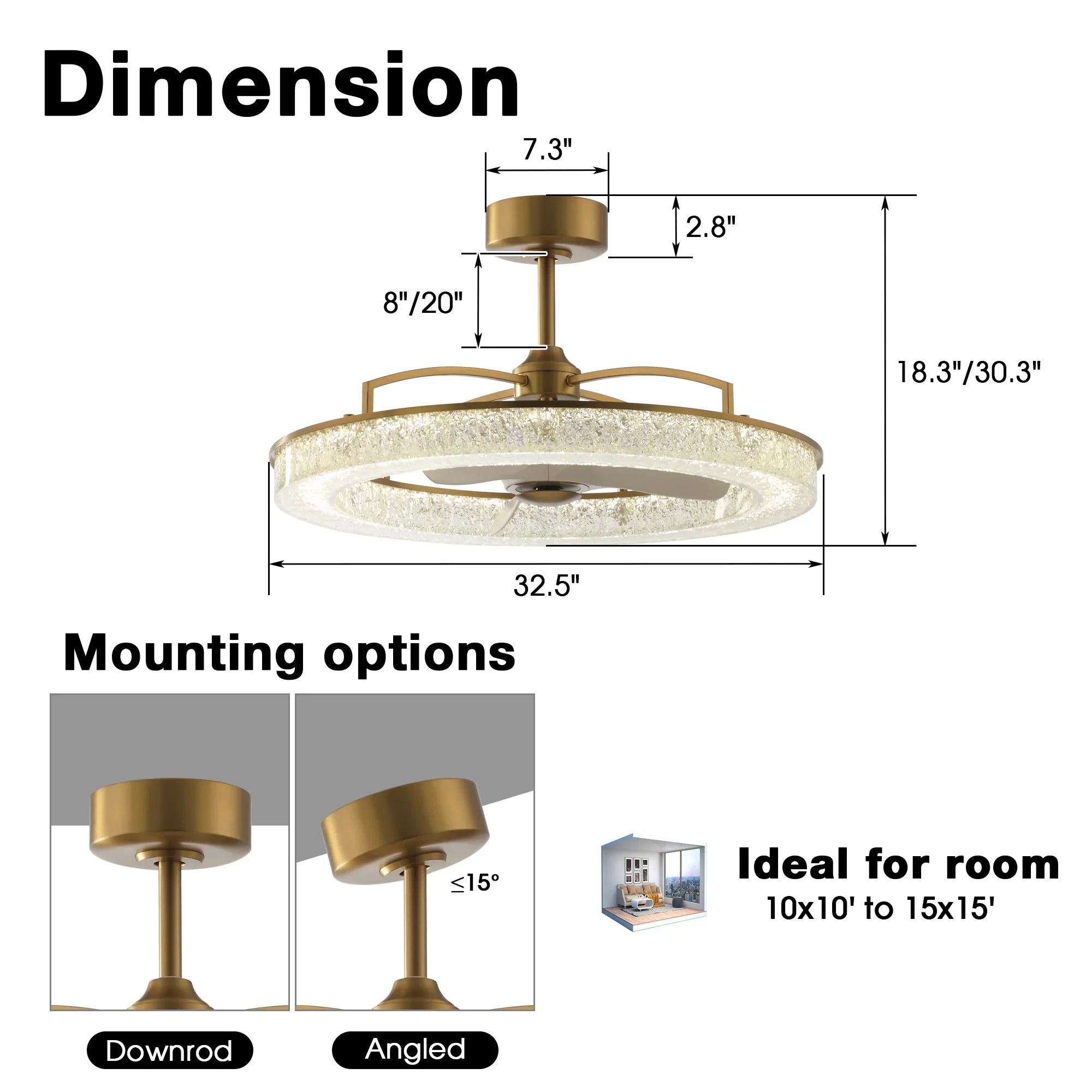 Perimost 32 Inch Andrea Electroplated Golden Luxury LED Fandelier with Remote Control