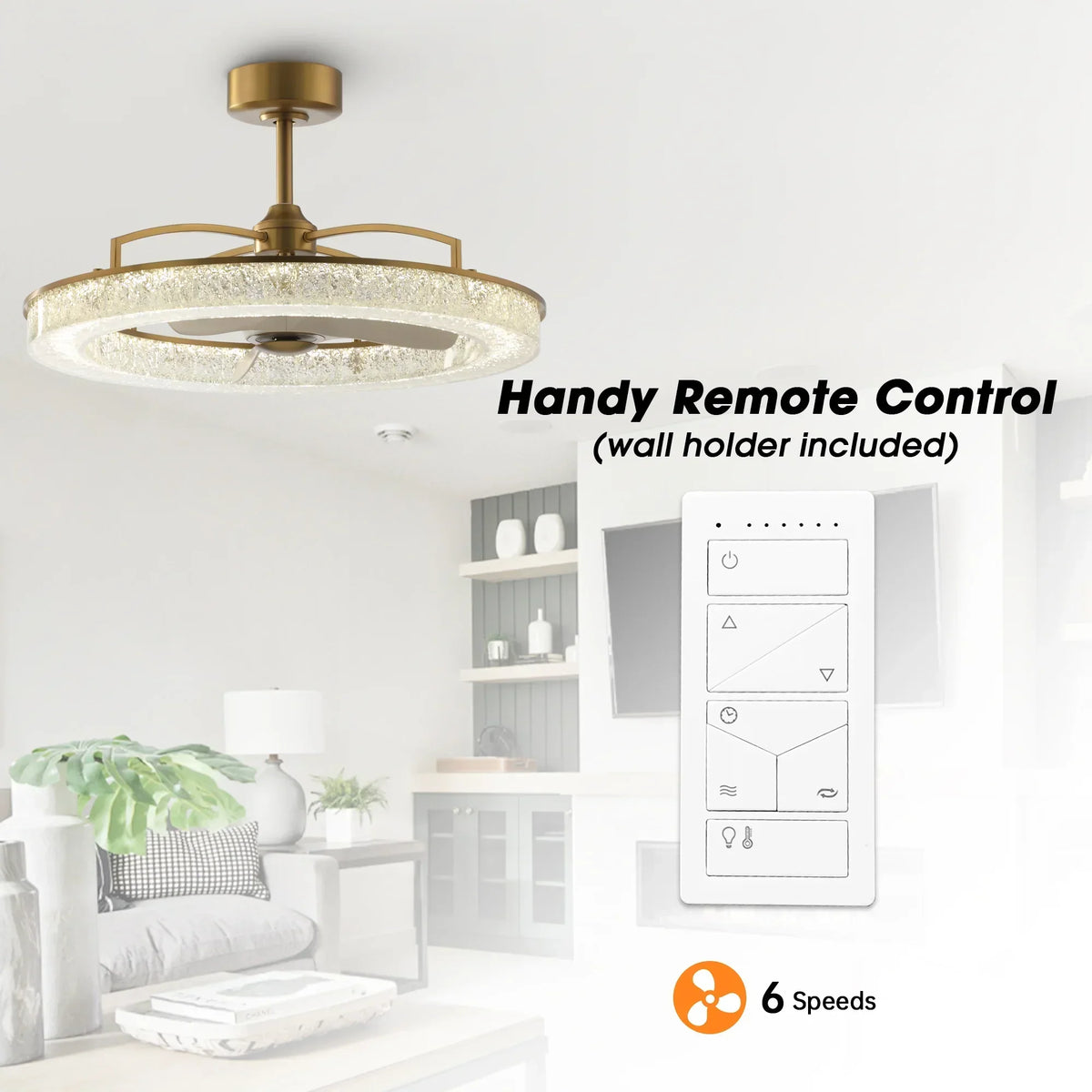 Perimost 32 Inch Andrea Electroplated Golden Luxury LED Fandelier with Remote Control
