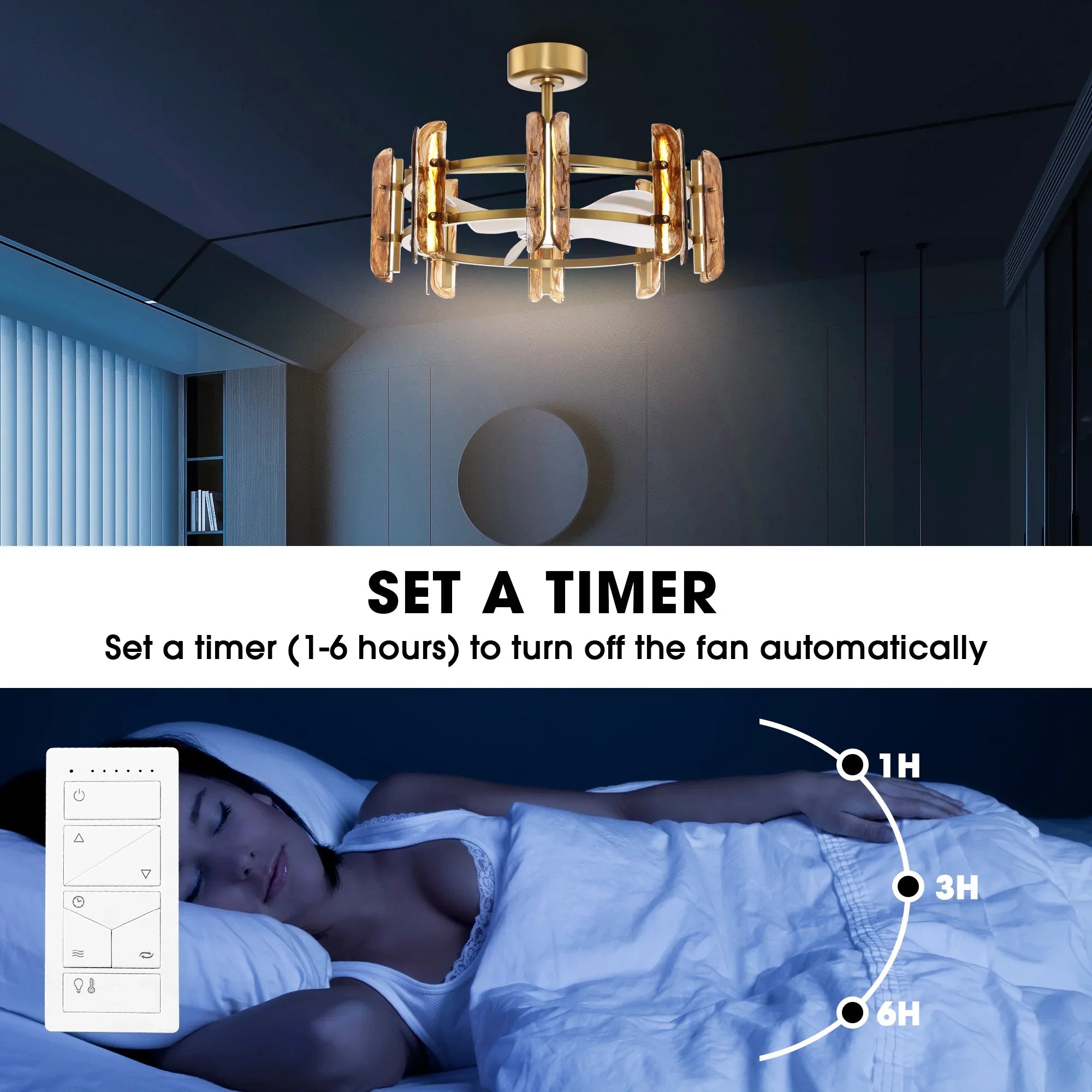 Perimost 32 Inch Astrid Electroplated Golden Luxury LED Fandelier with Remote Control