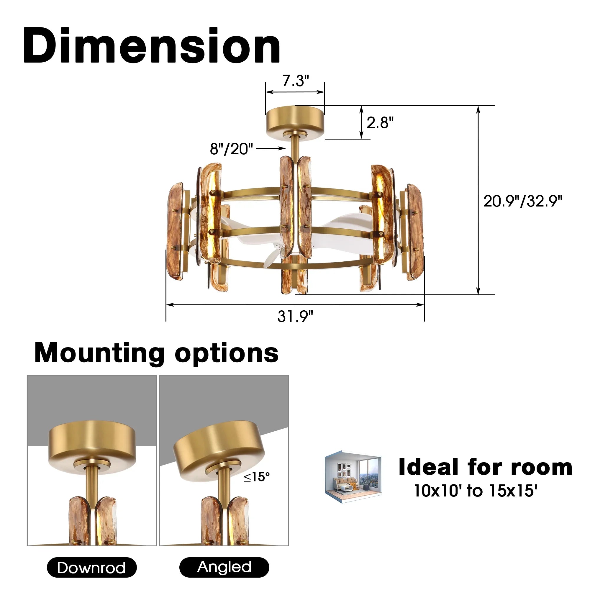 Perimost 32 Inch Astrid Electroplated Golden Luxury LED Fandelier with Remote Control