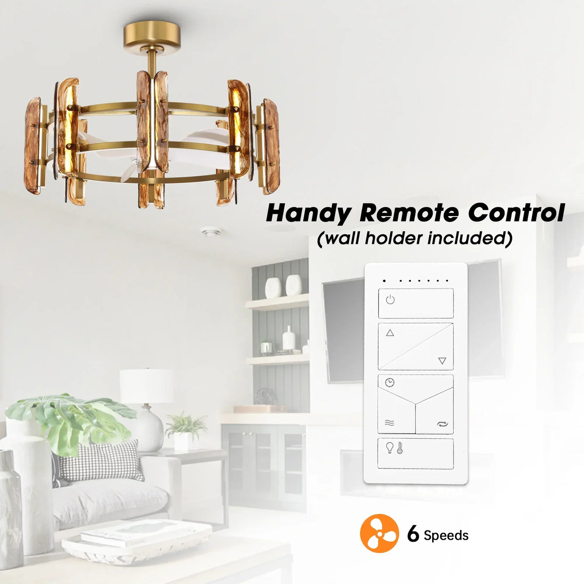 Perimost 32 Inch Astrid Electroplated Golden Luxury LED Fandelier with Remote Control