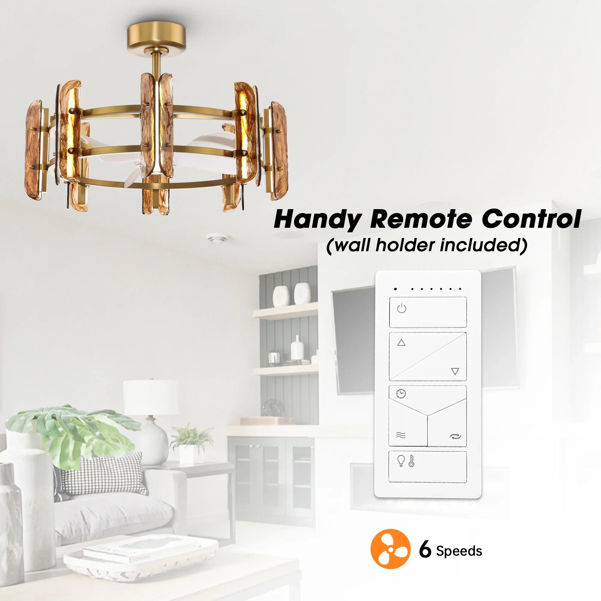 Perimost 32 Inch Astrid Electroplated Golden Luxury LED Fandelier with Remote Control