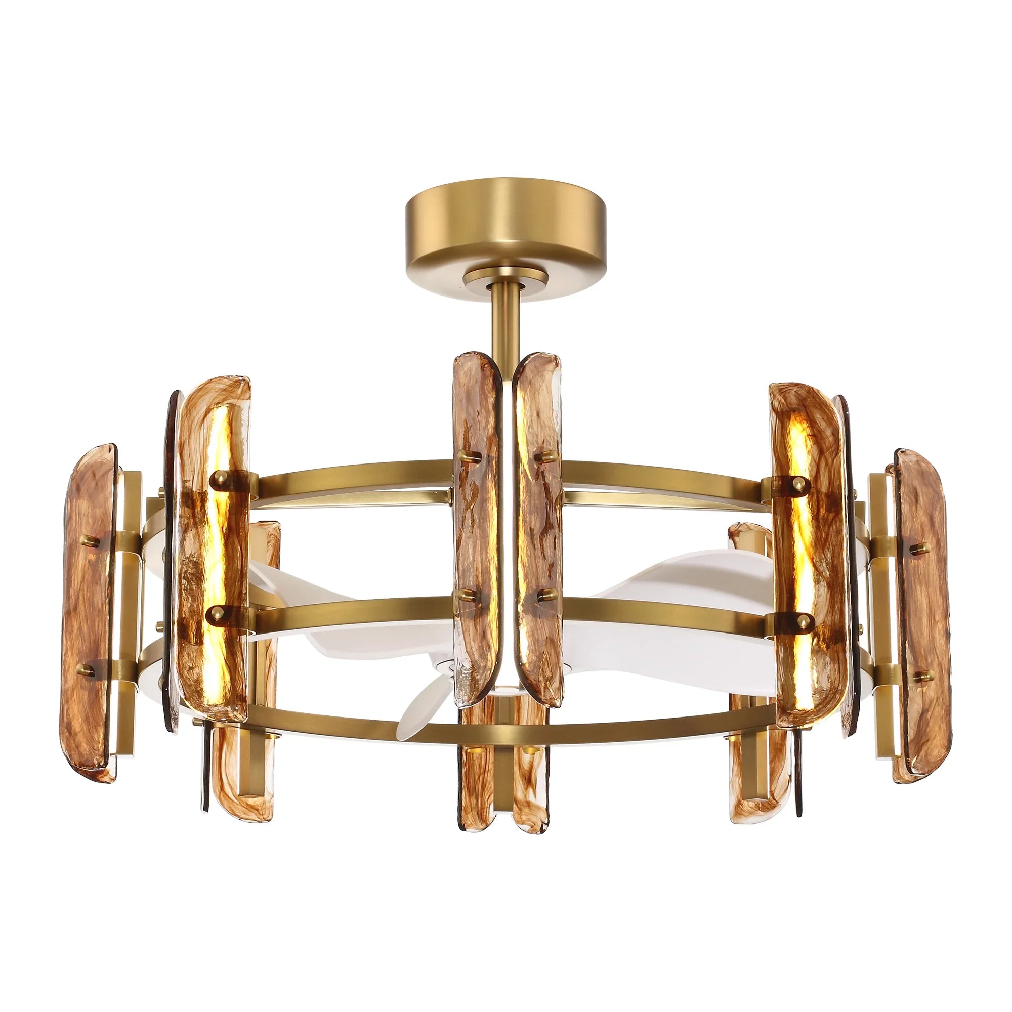 Perimost 32 Inch Astrid Electroplated Golden Luxury LED Fandelier with Remote Control