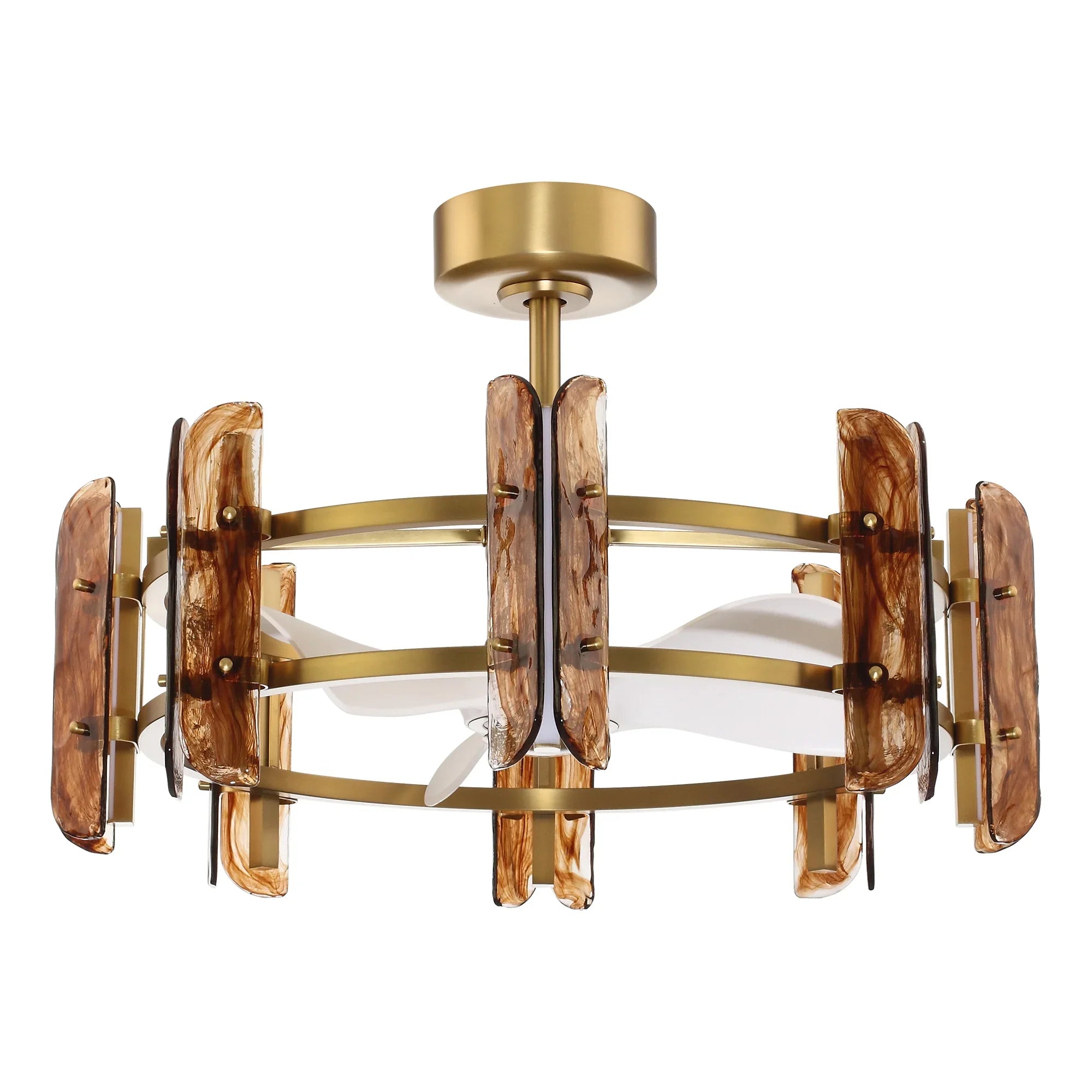 Perimost 32 Inch Astrid Electroplated Golden Luxury LED Fandelier with Remote Control