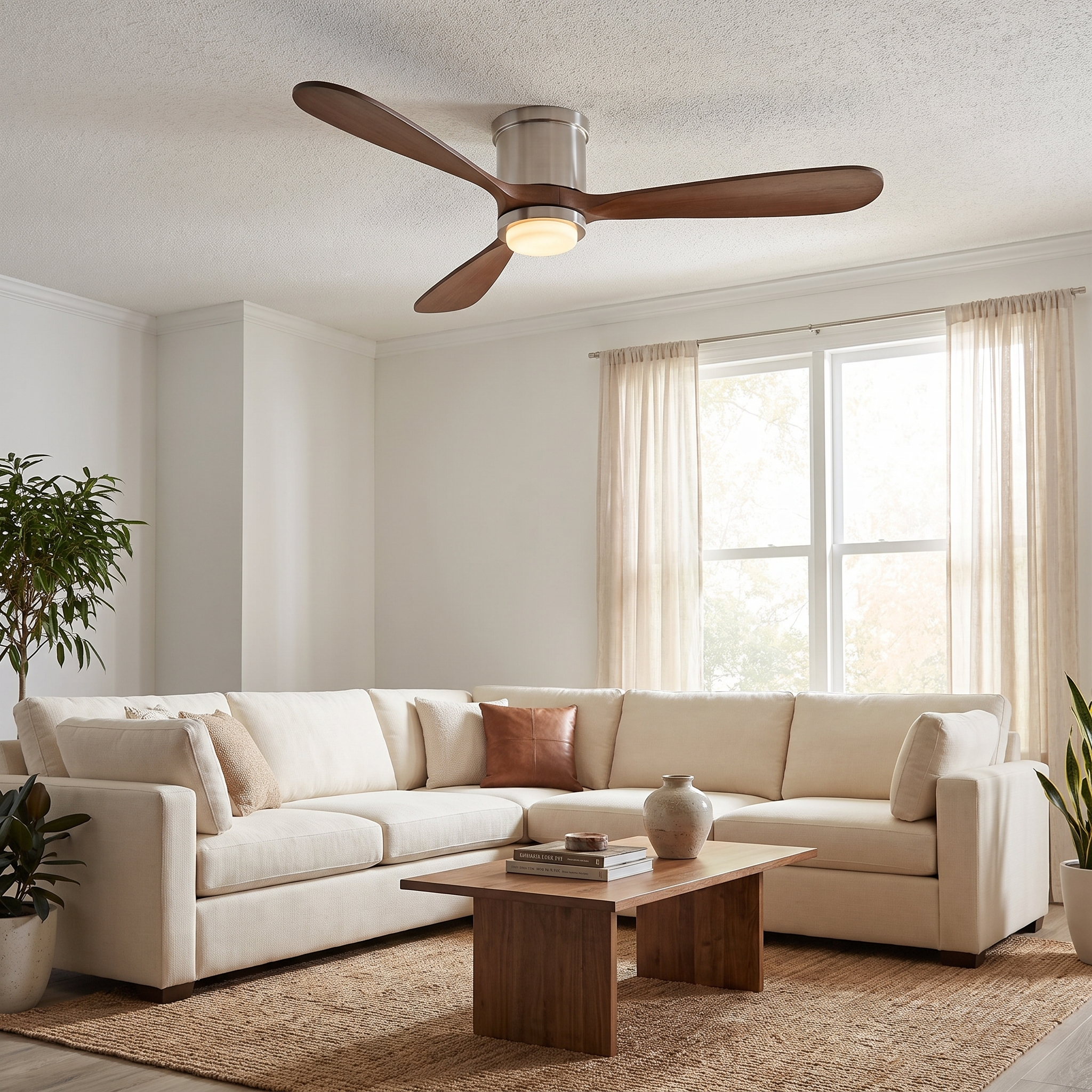 52 Inch Mayna Solid Wood Blades Flush Mount Ceiling Fan