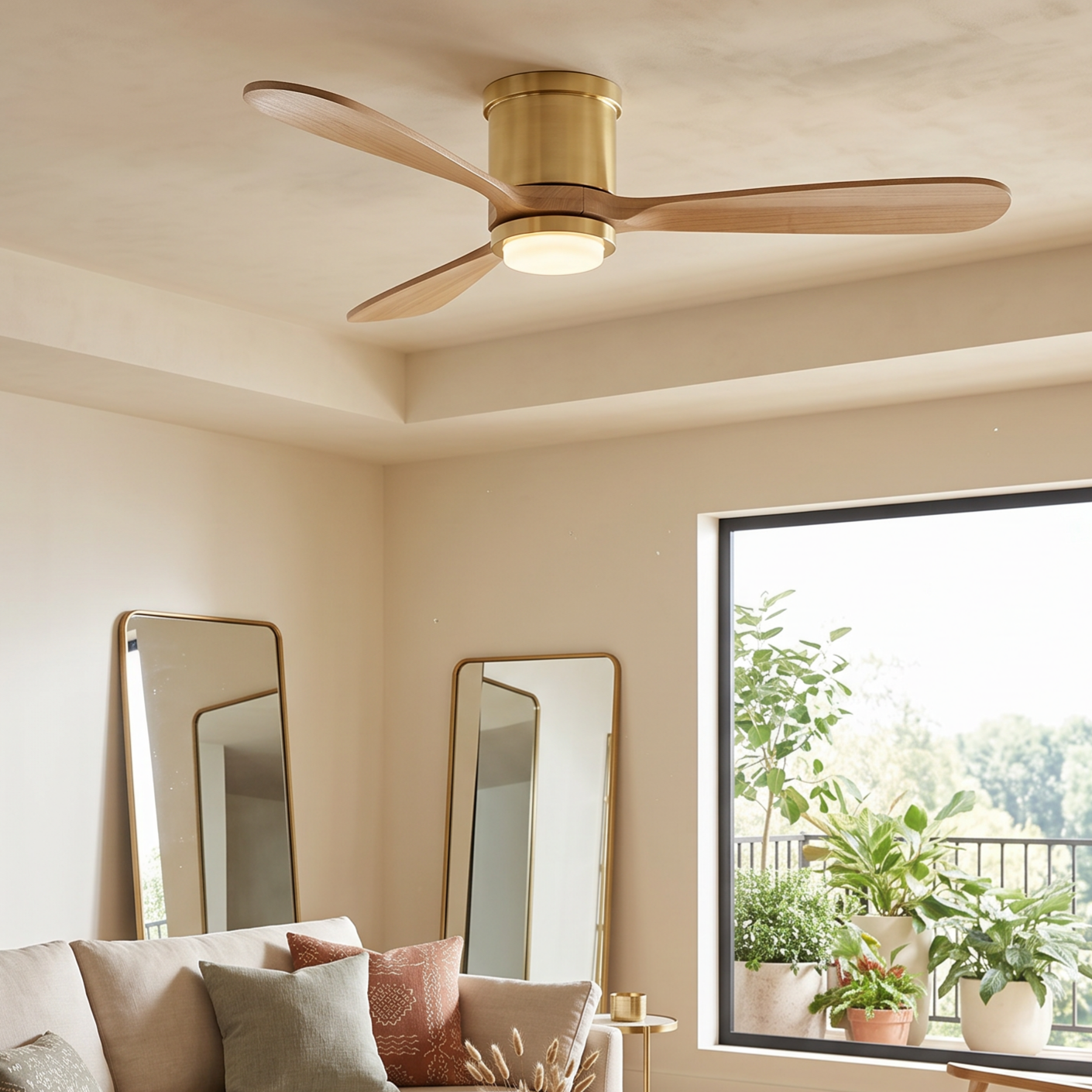 52 Inch Mayna Solid Wood Blades Flush Mount Ceiling Fan
