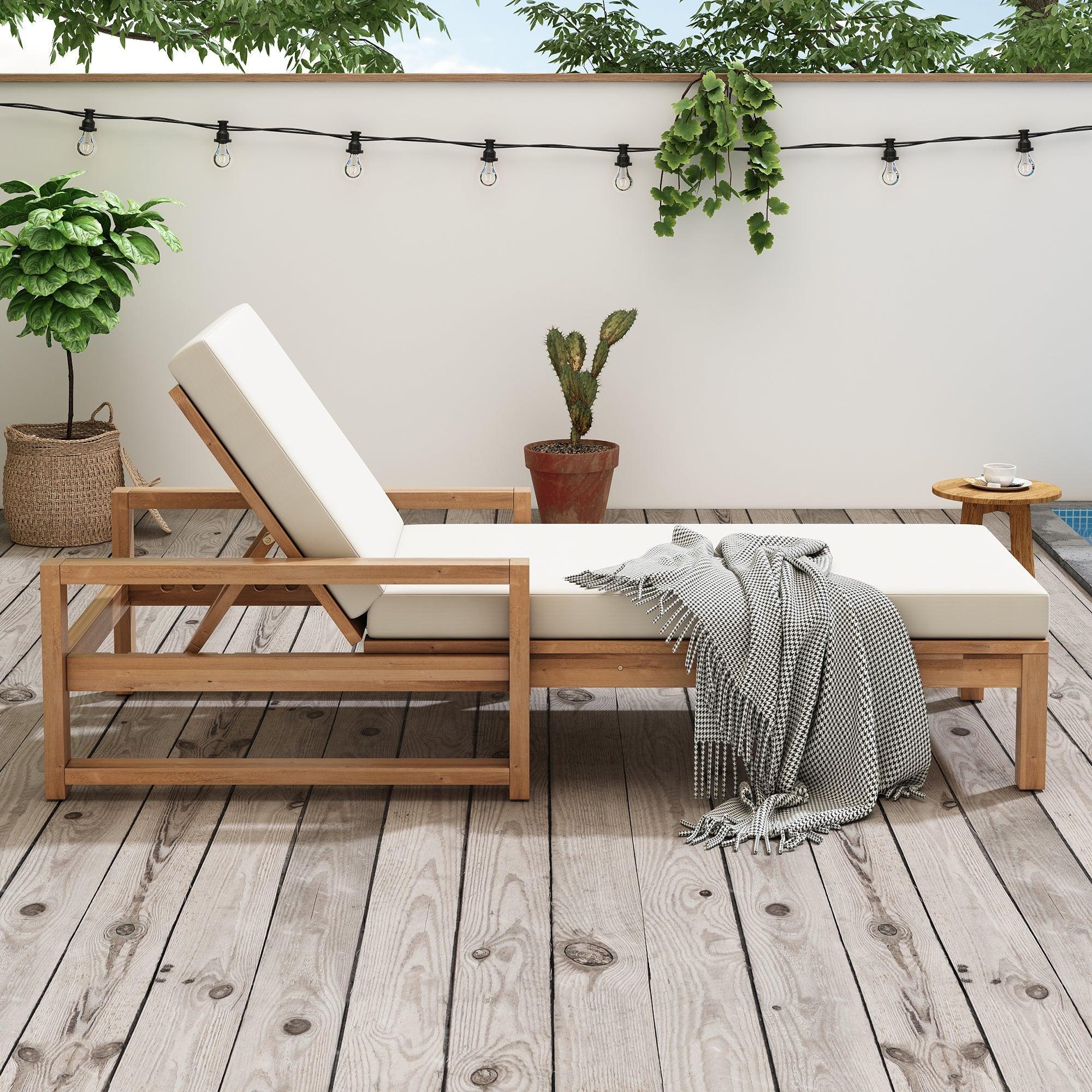 Outdoor Lounge Chairs, 5-Position Chaise Lounge Outdoor, Patio Chaise Lounge with Cushion & Adjustable Backrest, Pool Lounge Chairs for Backyard, Deck, and Lawn