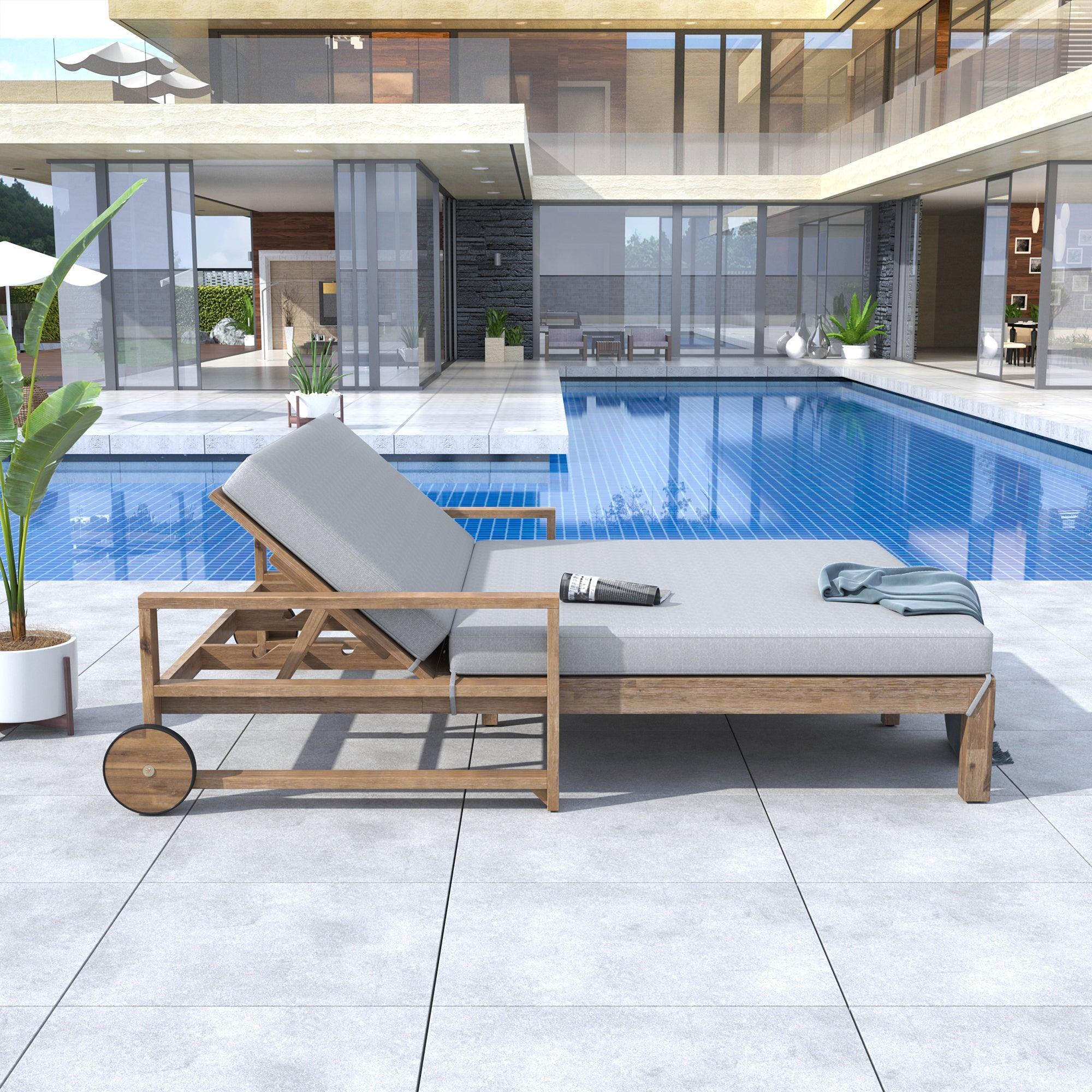 1-Piece Farmhouse-styled Wooden Outdoor Sunbed for Ultimate Relaxation, Poolside, Garden and Backyard