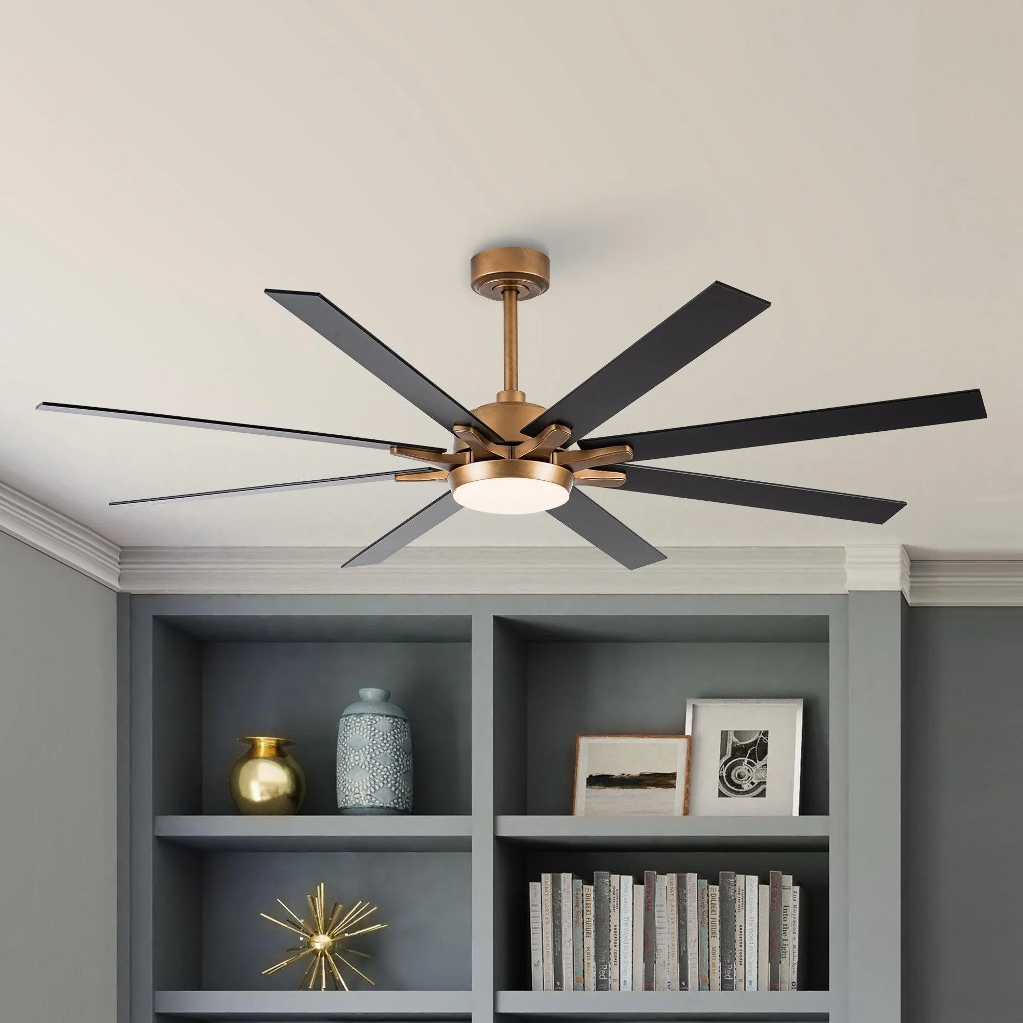 65" Balachandran Industrial Downrod Mount Ceiling Fan with LED Lighting and Remote Control - ParrotUncle