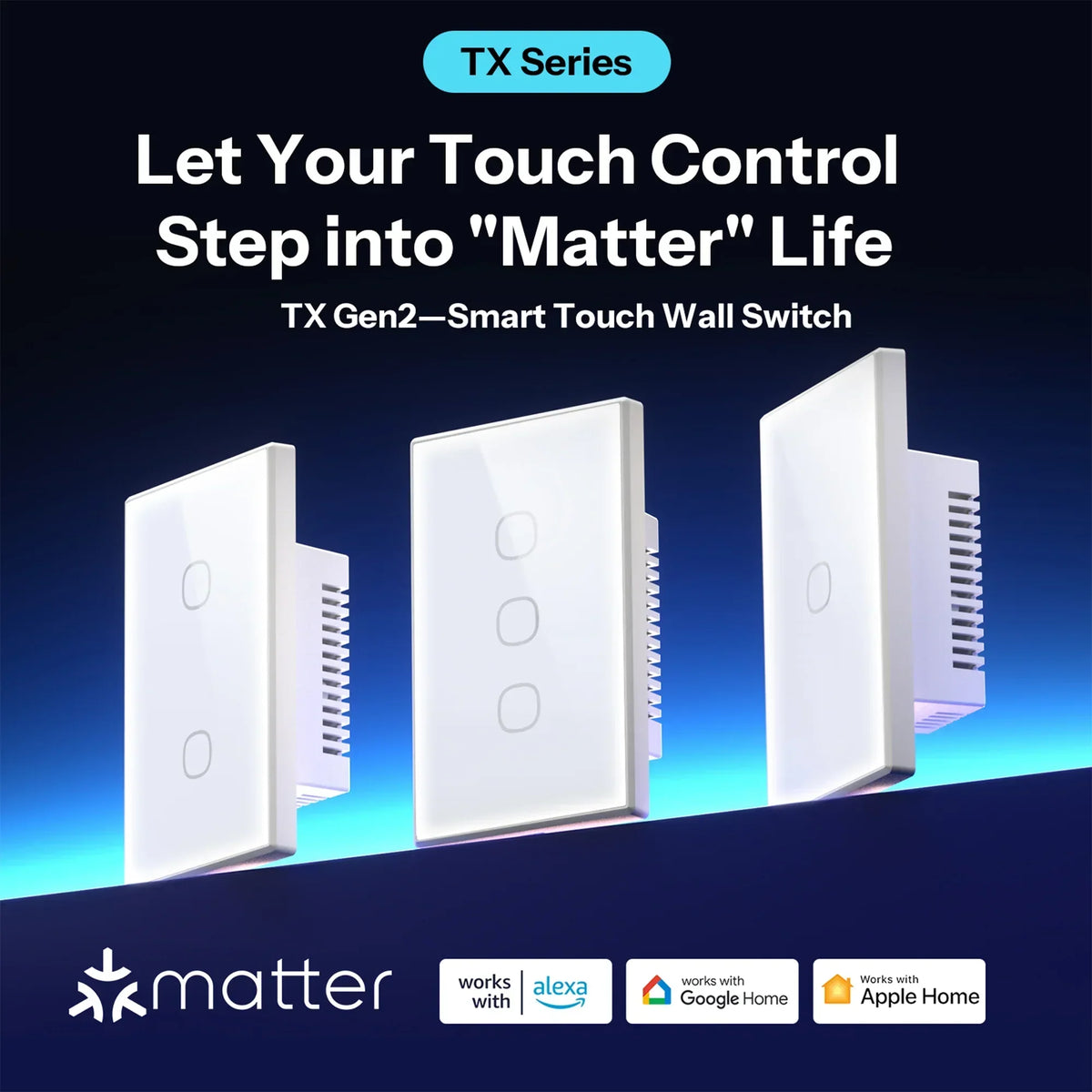 TX Gen2 Smart Touch Wall Switch 1-3 Channel 120-Type Panel