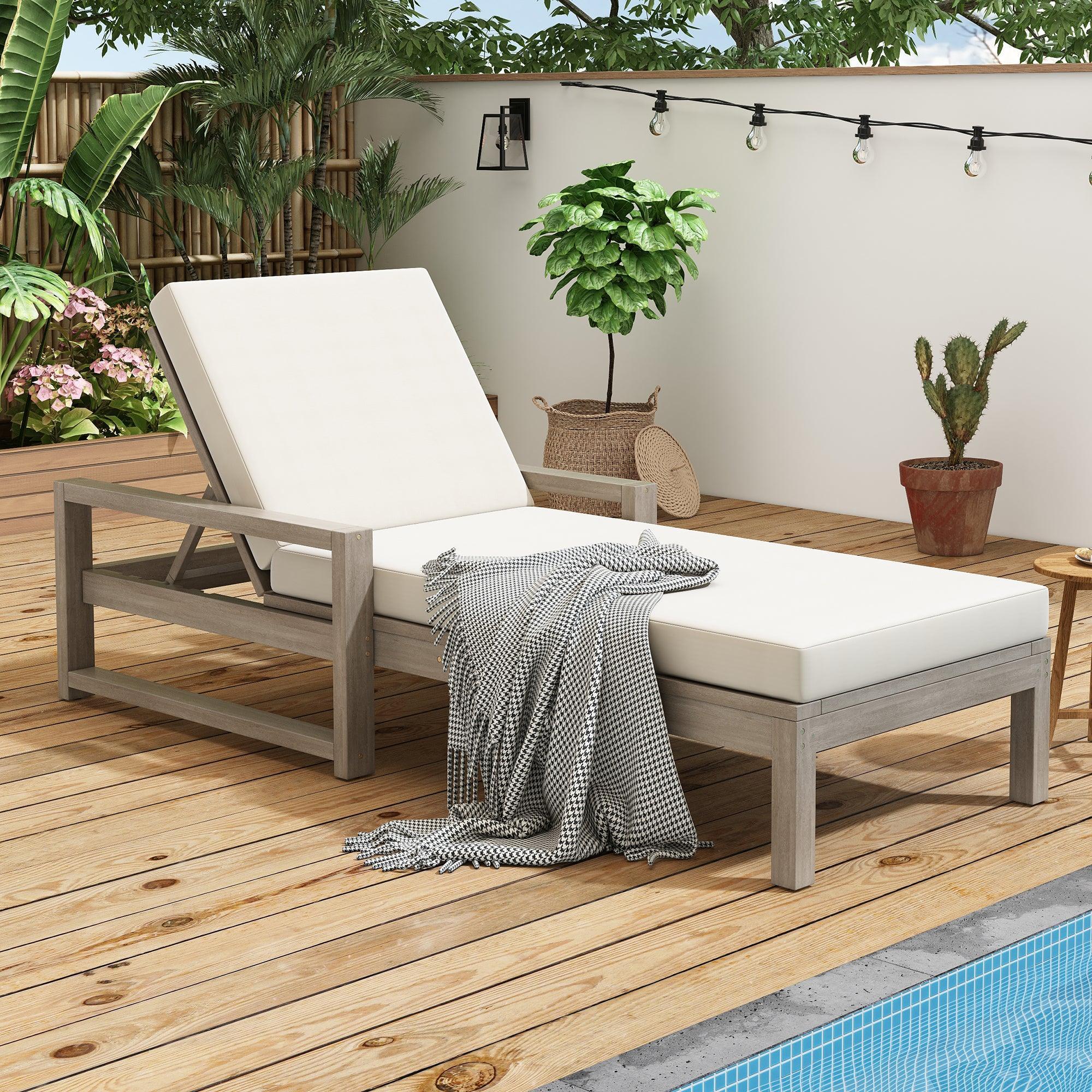 Outdoor Lounge Chairs, 5-Position Chaise Lounge Outdoor, Patio Chaise Lounge with Cushion & Adjustable Backrest, Pool Lounge Chairs for Backyard, Deck, and Lawn