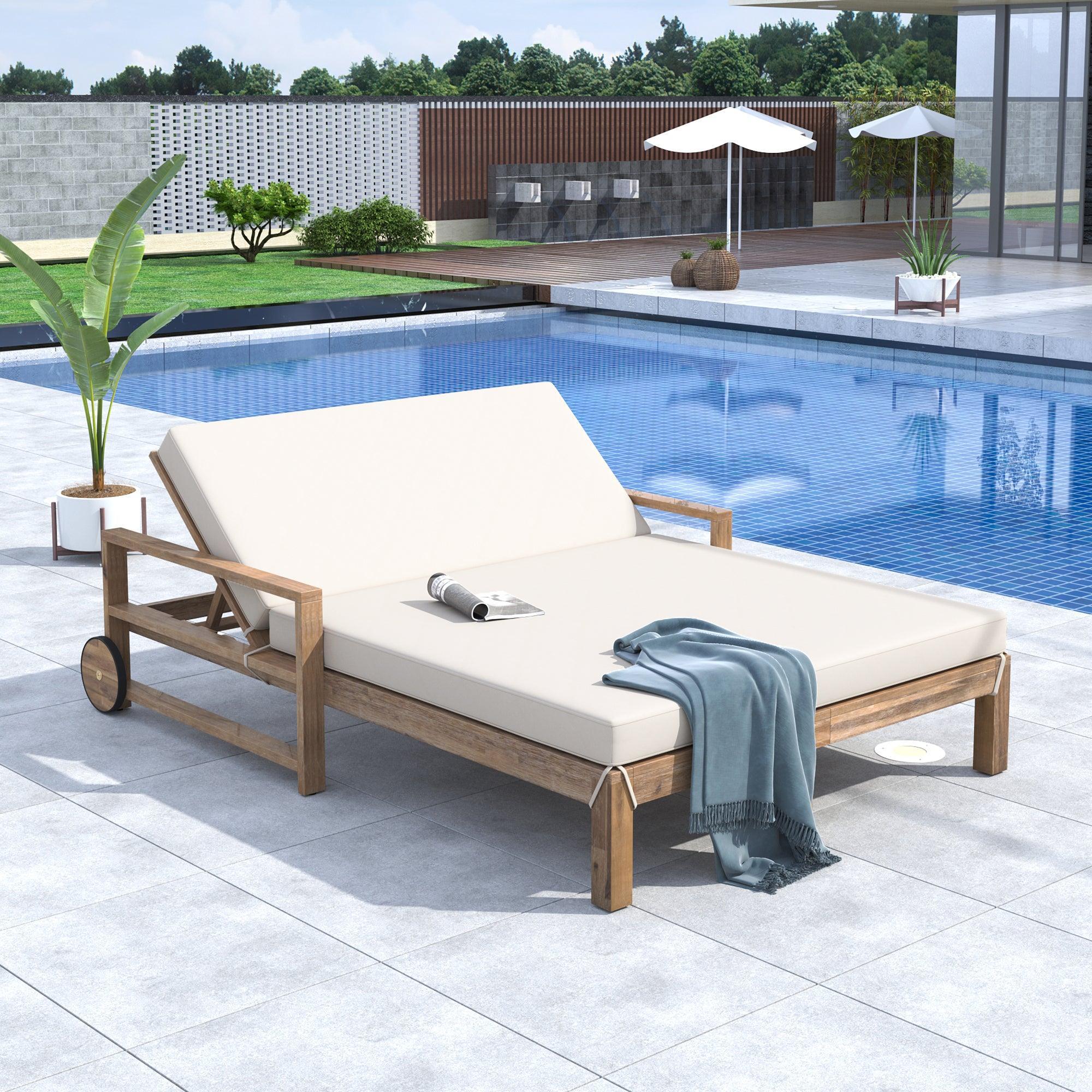 1-Piece Farmhouse-styled Wooden Outdoor Sunbed for Ultimate Relaxation, Poolside, Garden and Backyard