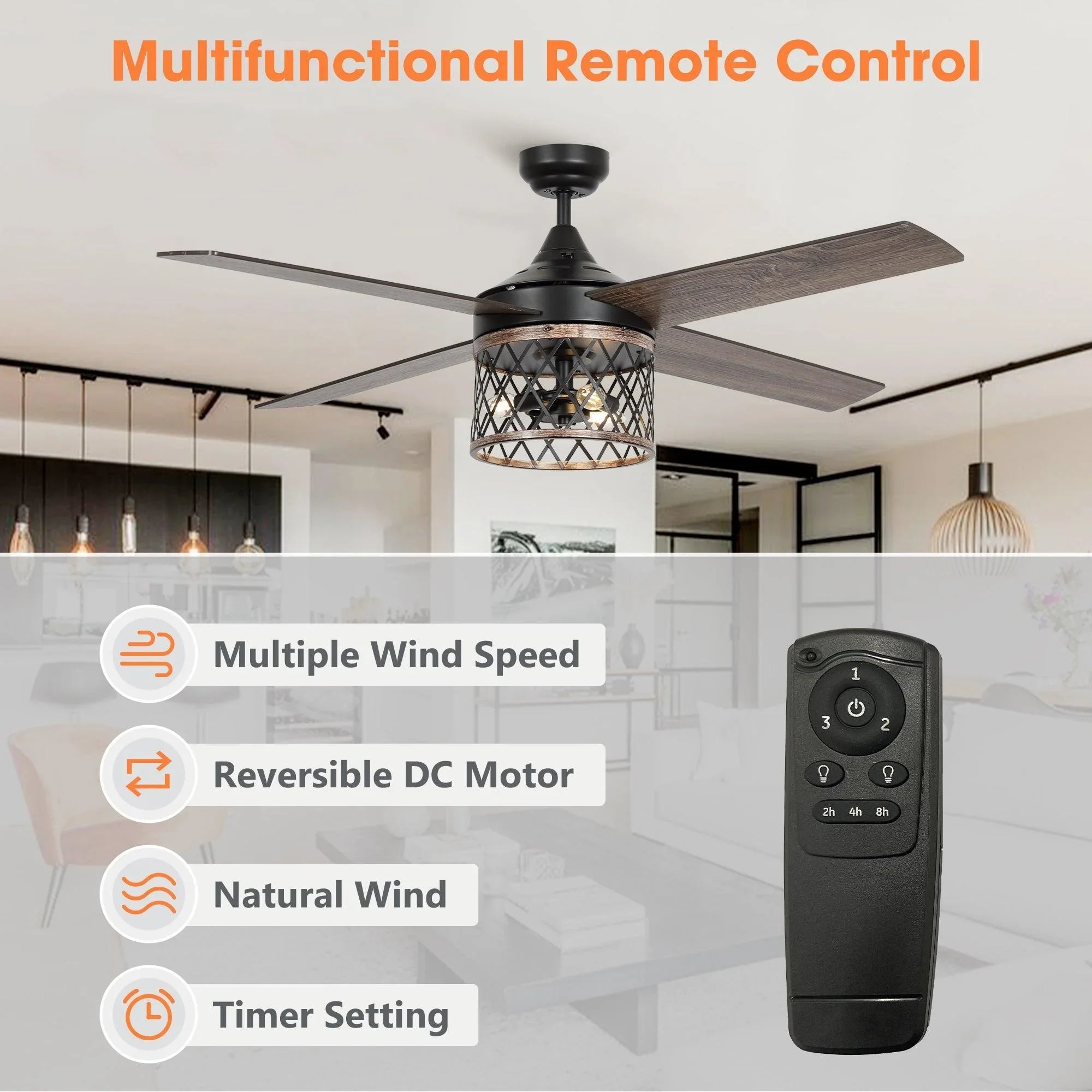 52" Mirelle Indoor Black Downrod Mounting Ceiling Fan with Light Kit and Remote