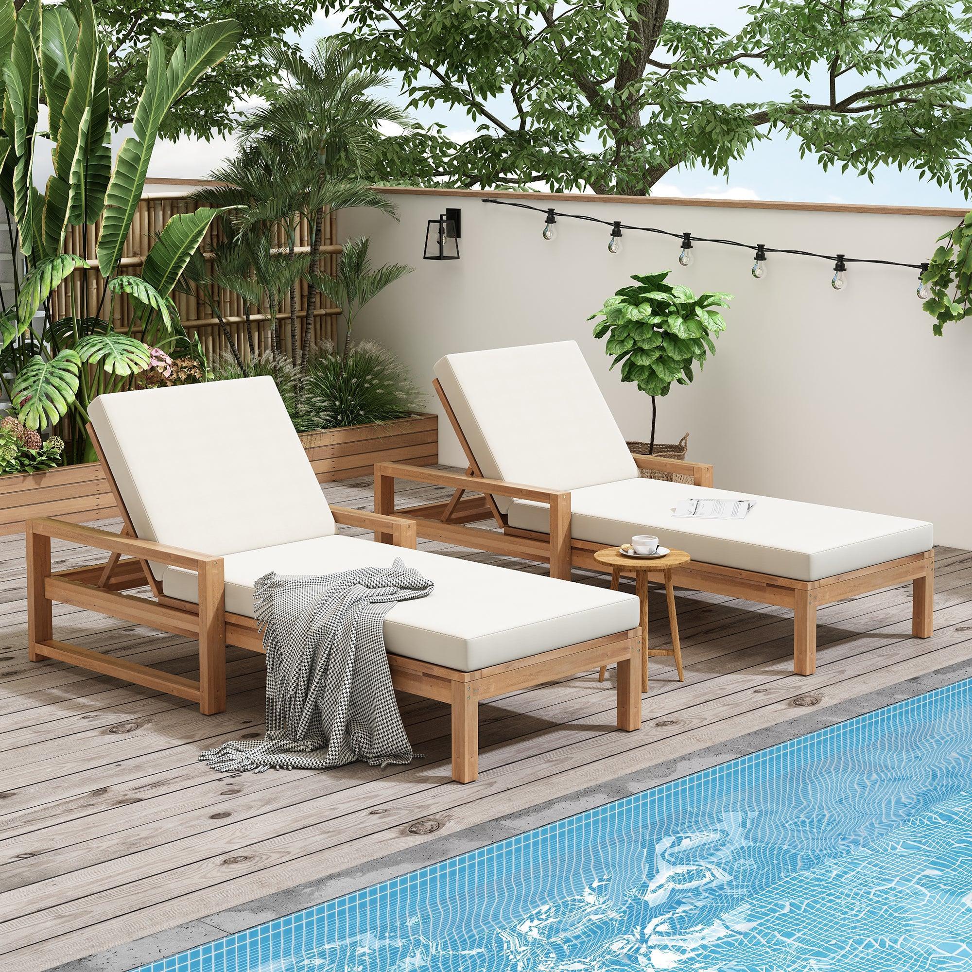 Outdoor Lounge Chairs, 5-Position Chaise Lounge Outdoor, Patio Chaise Lounge with Cushion & Adjustable Backrest, Pool Lounge Chairs for Backyard, Deck, and Lawn