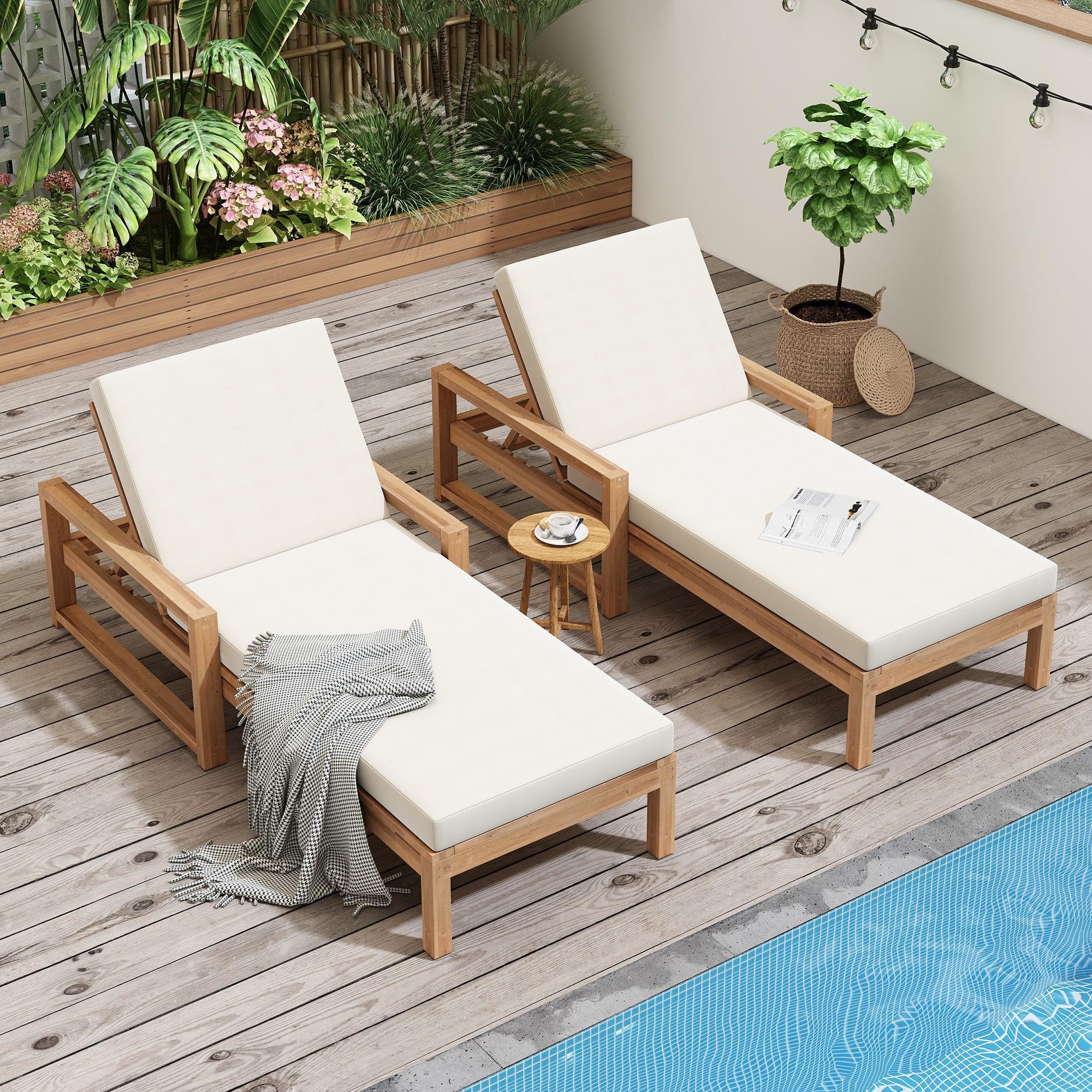 Outdoor Lounge Chairs, 5-Position Chaise Lounge Outdoor, Patio Chaise Lounge with Cushion & Adjustable Backrest, Pool Lounge Chairs for Backyard, Deck, and Lawn