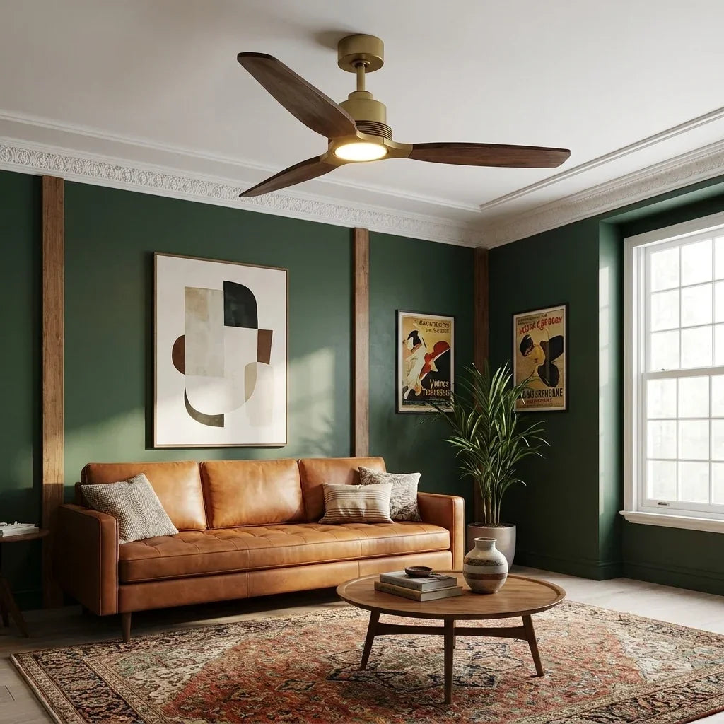 56 Inch Soft Brass Solid Wood Blades LED Ceiling Fan with Remote Control