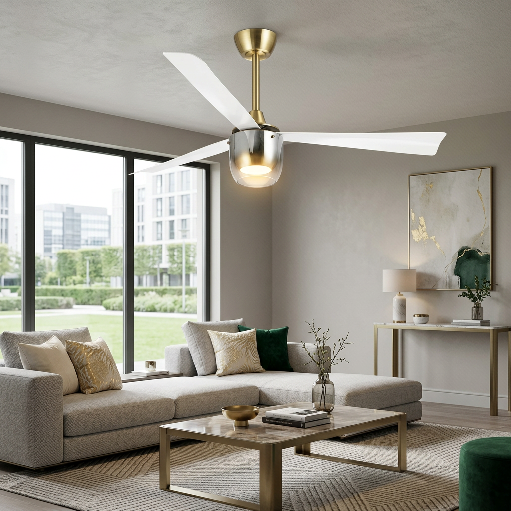 52" Noxis Cylindrical Glass Antique Copper LED Ceiling Fan