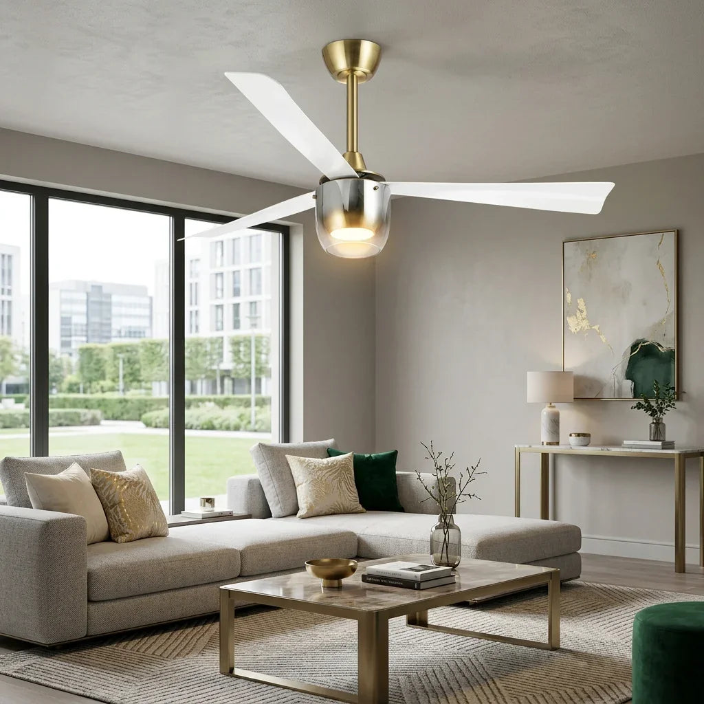 52" Noxis Cylindrical Glass Antique Copper LED Ceiling Fan