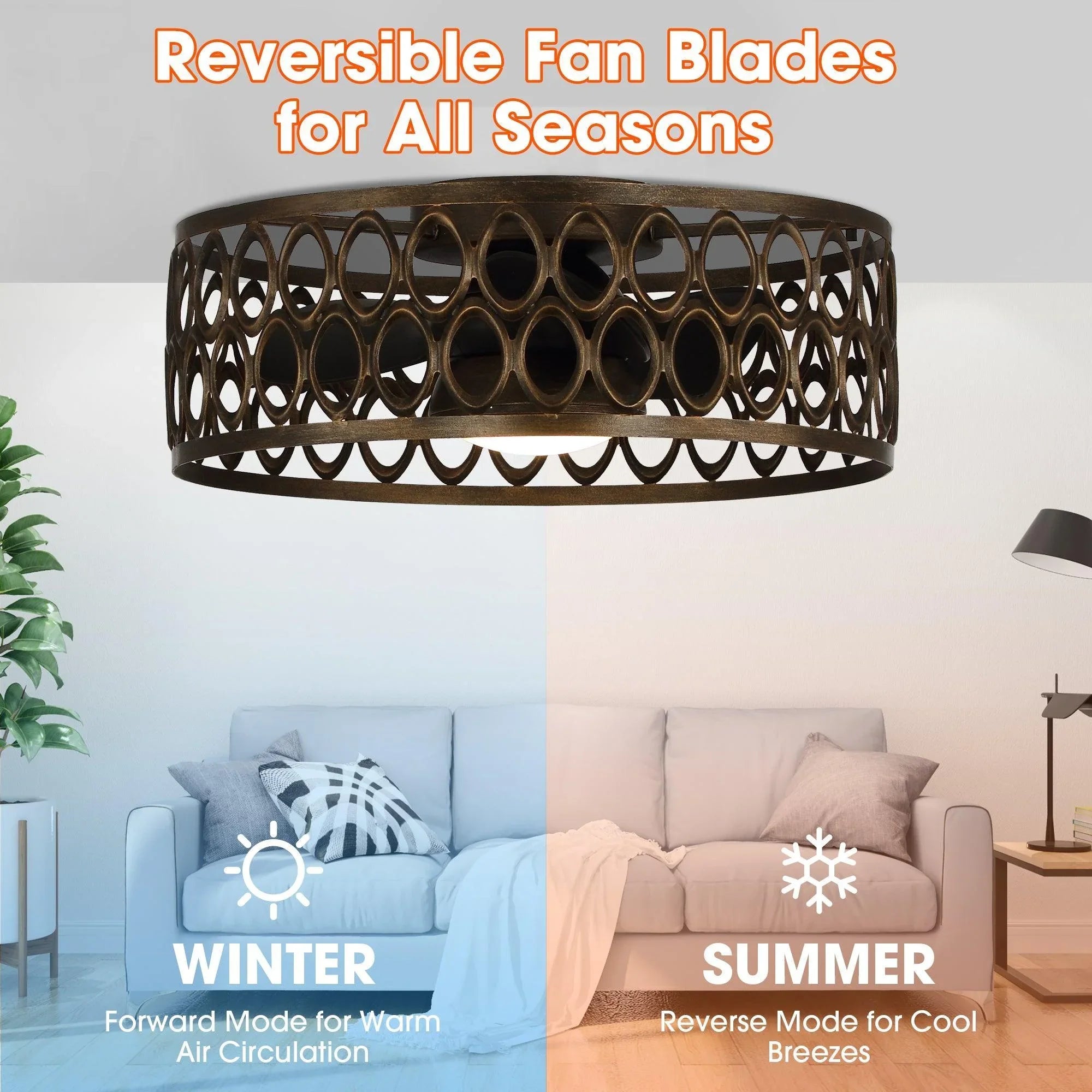 21" Kanpur Farmhouse Flush Mount Reversible Ceiling Fan with LED Lighting and Remote Control