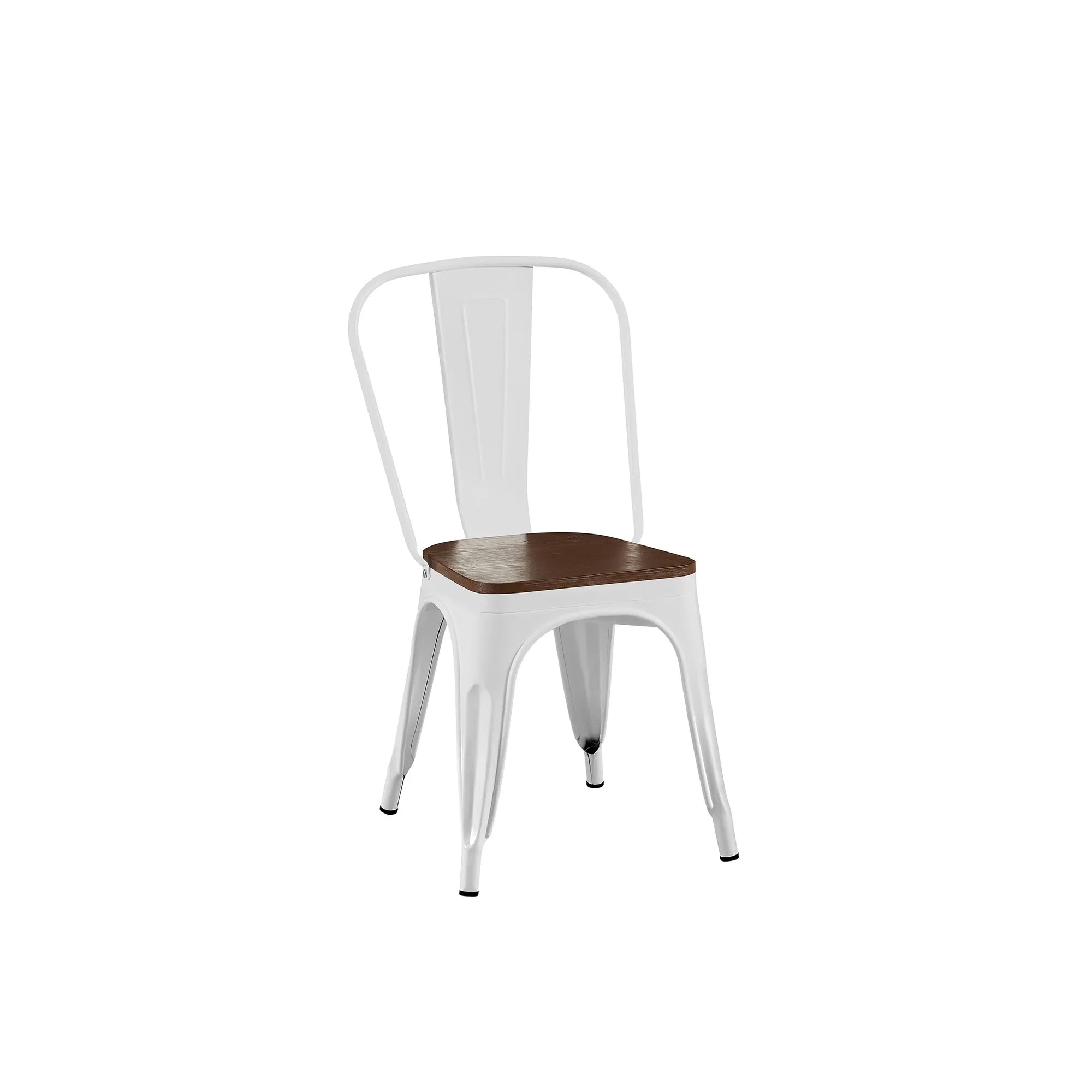 Set of 4 Industrial Metal Stackable Dining Chairs with Walnut Wooden Seat